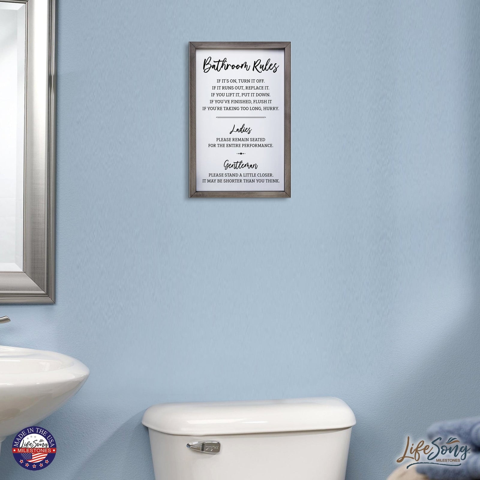 Funny Bathroom Decor Framed Shadow Box 7x10in (Bathroom Rules Ladies) - LifeSong Milestones