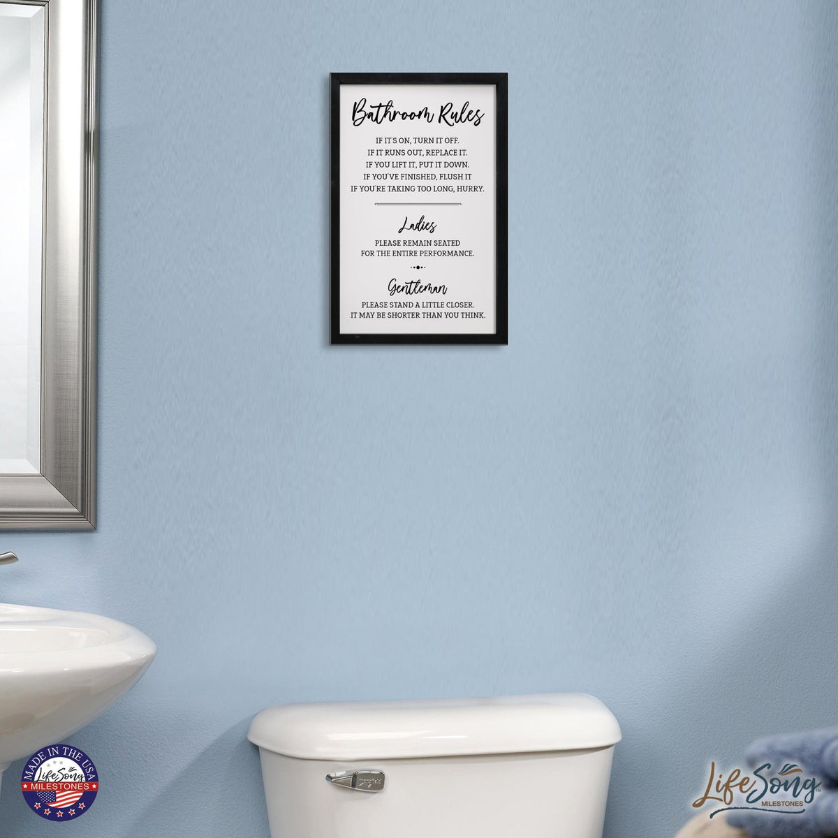 Funny Bathroom Decor Framed Shadow Box 7x10in (Bathroom Rules Ladies) - LifeSong Milestones