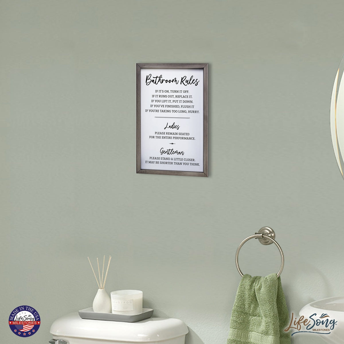 Funny Bathroom Decor Framed Shadow Box 7x10in (Bathroom Rules Ladies) - LifeSong Milestones