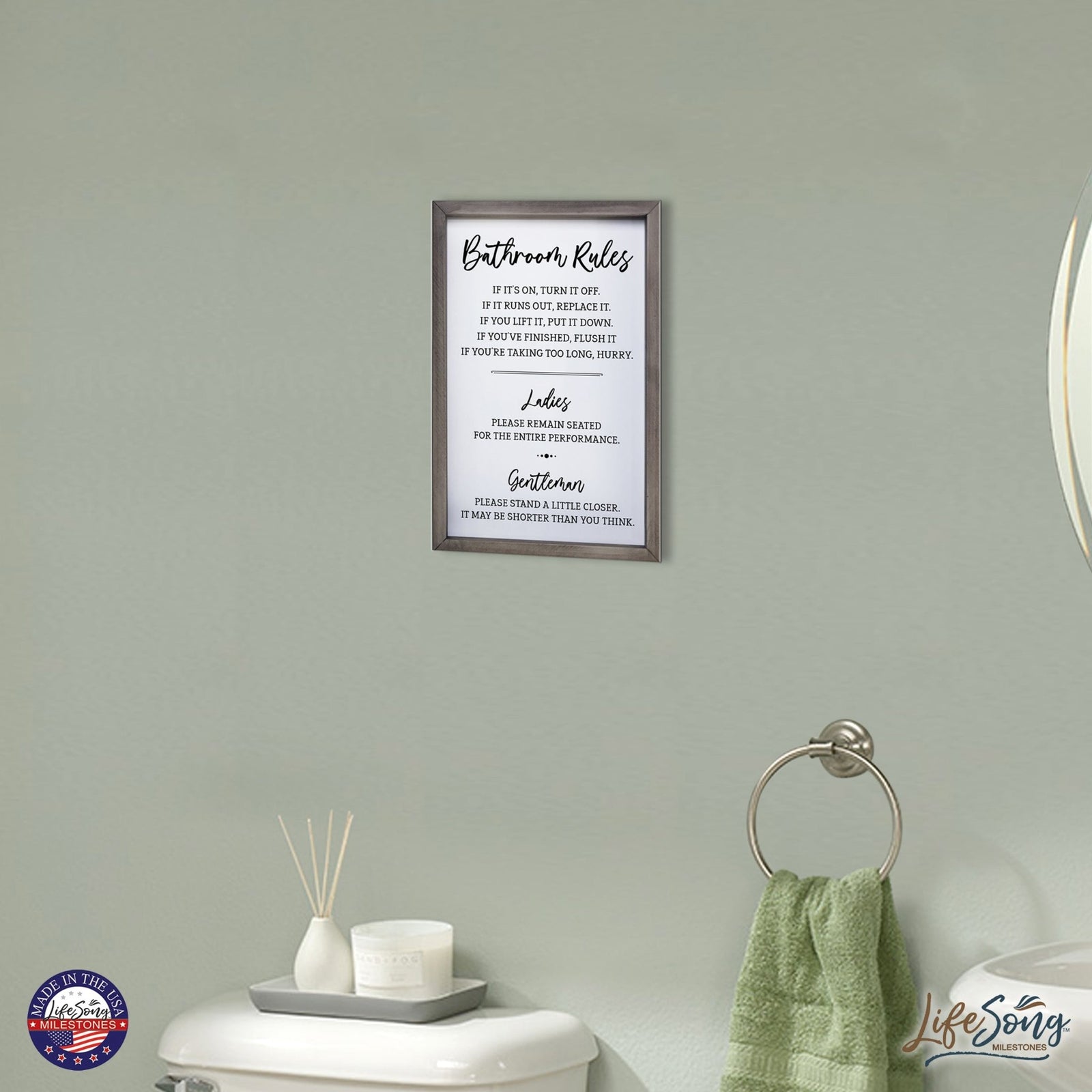 Funny Bathroom Decor Framed Shadow Box 7x10in (Bathroom Rules Ladies) - LifeSong Milestones