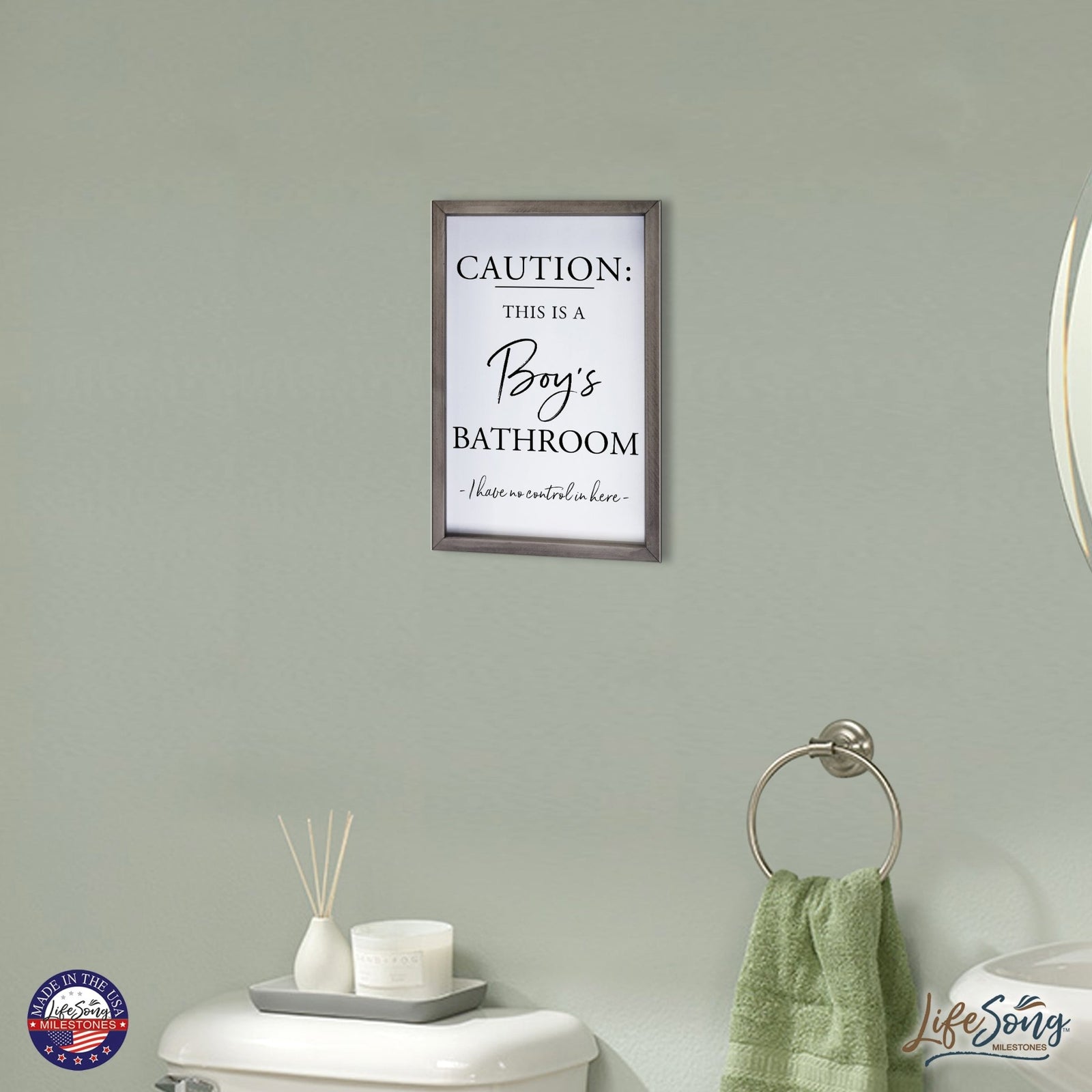 Funny Bathroom Decor Framed Shadow Box 7x10in (Caution Boys Bathroom) - LifeSong Milestones