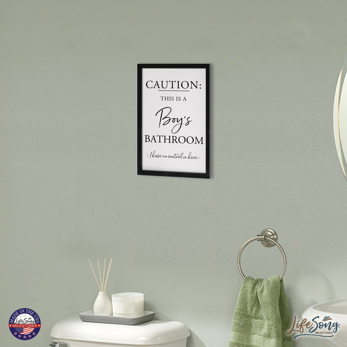 Funny Bathroom Decor Framed Shadow Box 7x10in (Caution Boys Bathroom) - LifeSong Milestones