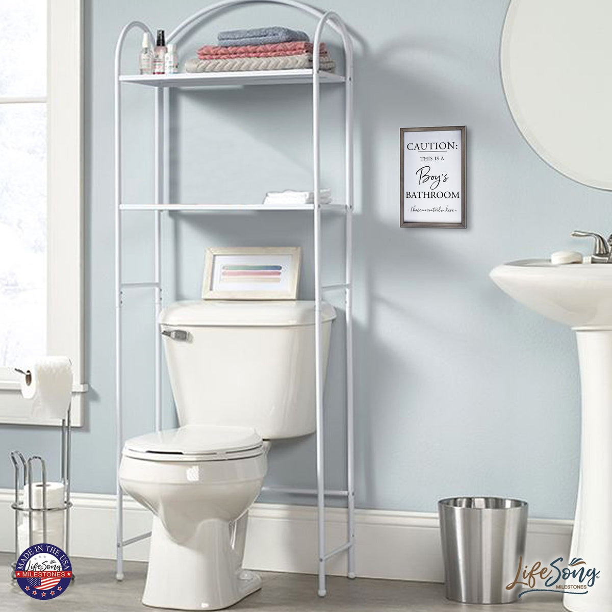 Funny Bathroom Decor Framed Shadow Box 7x10in (Caution Boys Bathroom) - LifeSong Milestones