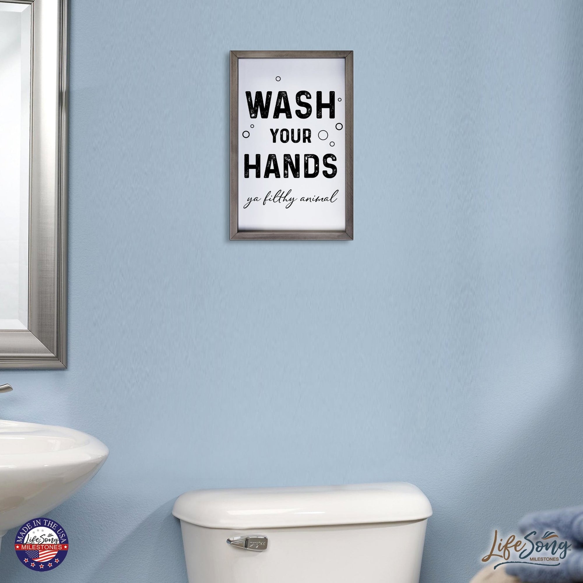 Funny Bathroom Decor Framed Shadow Box 7x10in (Wash Your Hands Filthy) - LifeSong Milestones