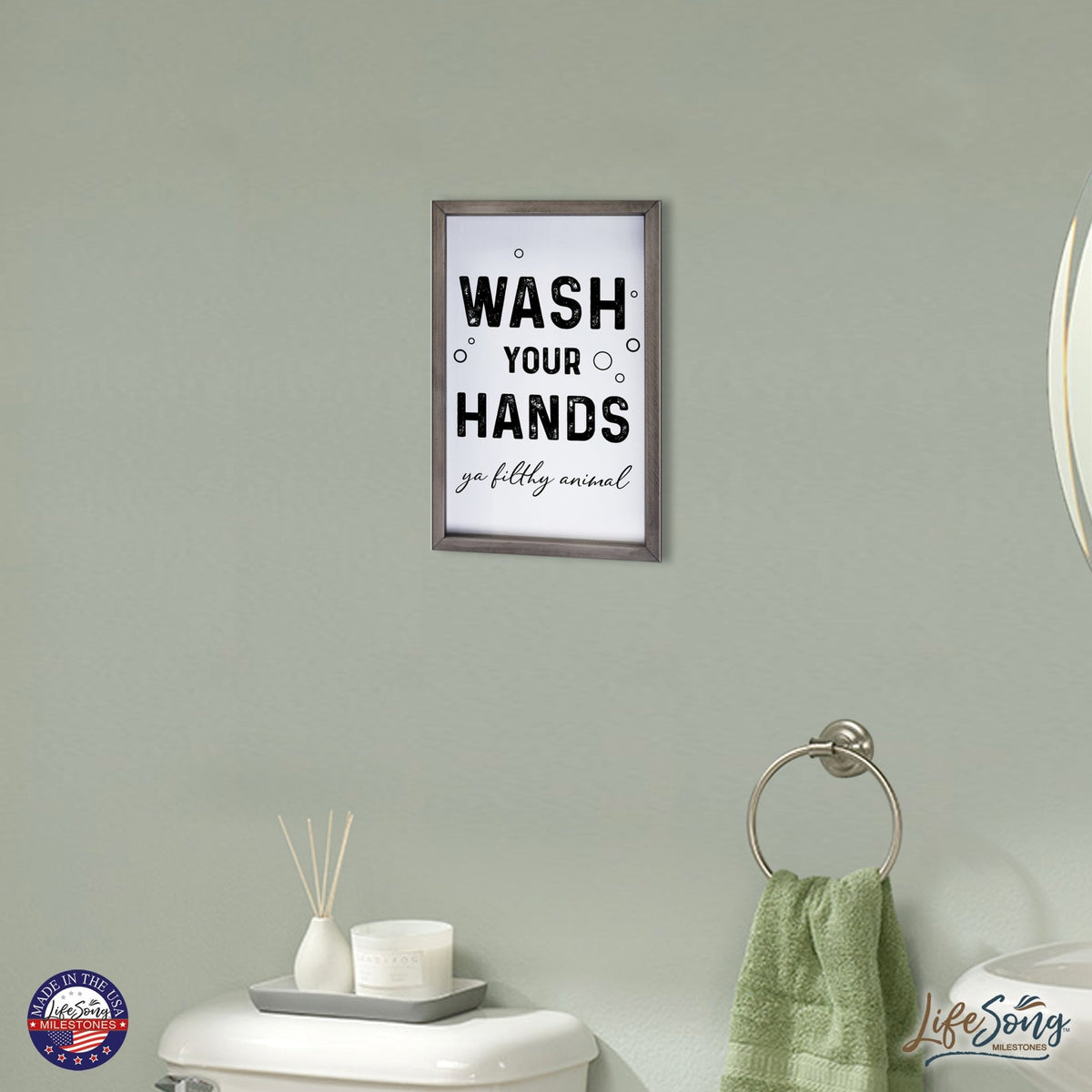 Funny Bathroom Decor Framed Shadow Box 7x10in (Wash Your Hands Filthy) - LifeSong Milestones