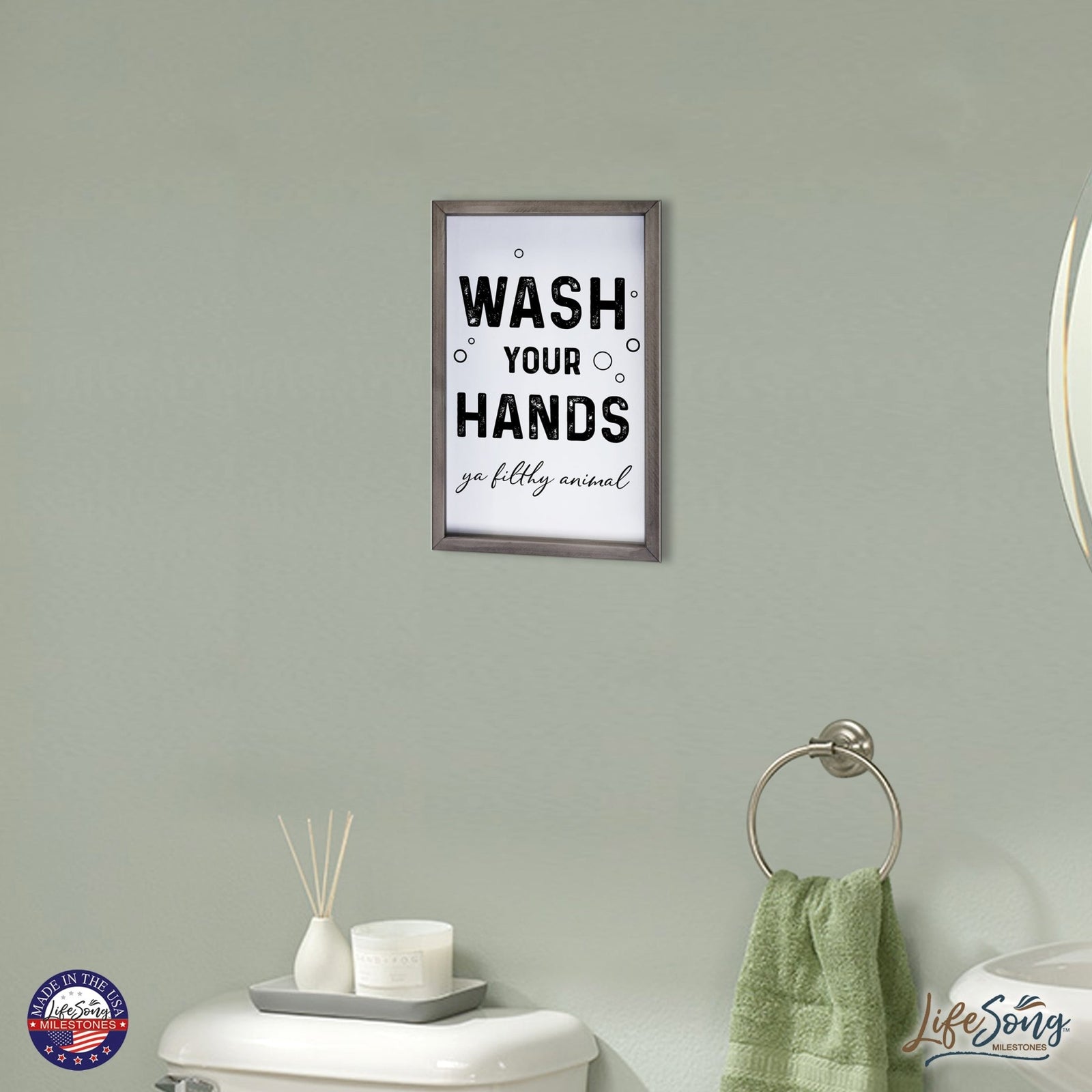 Funny Bathroom Decor Framed Shadow Box 7x10in (Wash Your Hands Filthy) - LifeSong Milestones