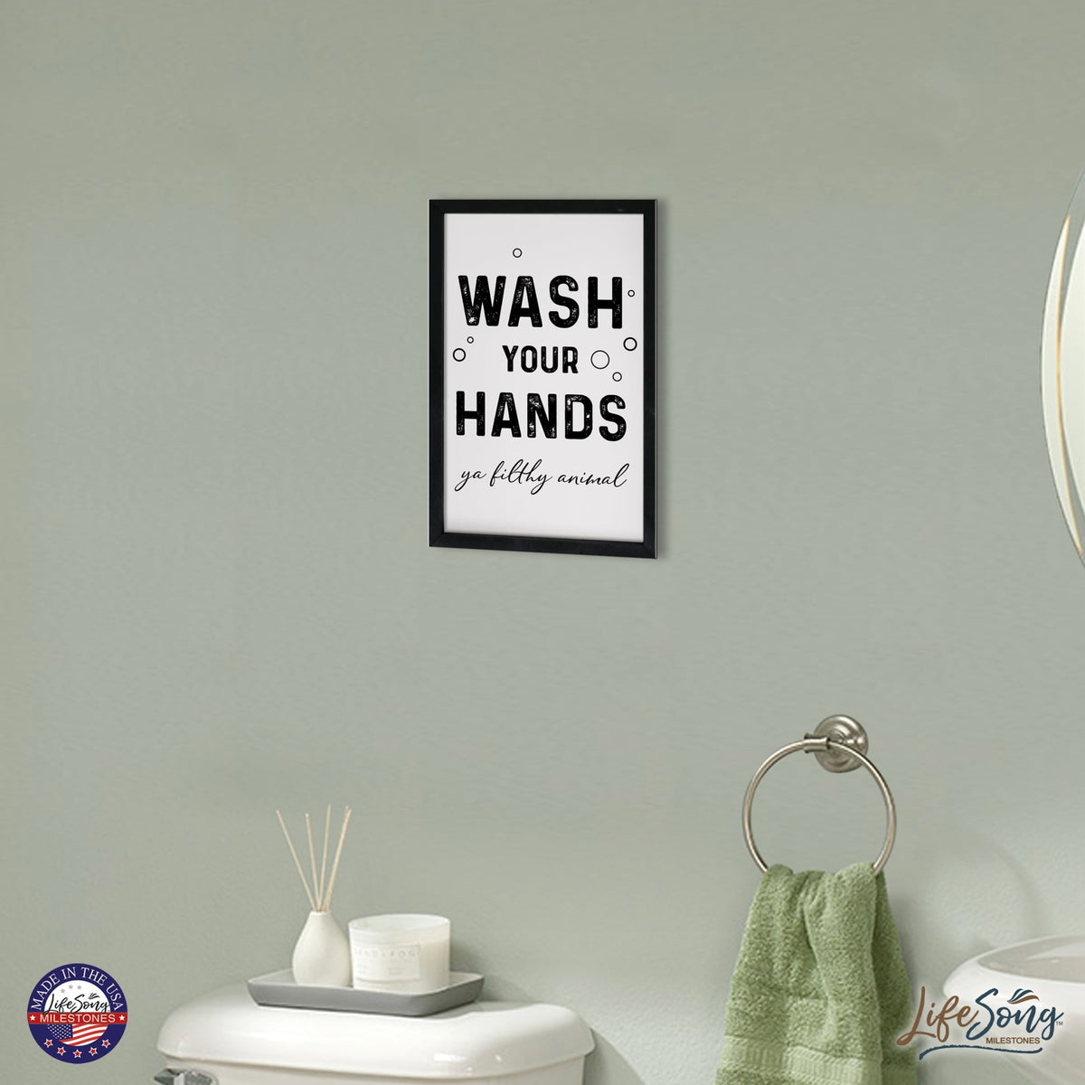 Funny Bathroom Decor Framed Shadow Box 7x10in (Wash Your Hands Filthy) - LifeSong Milestones