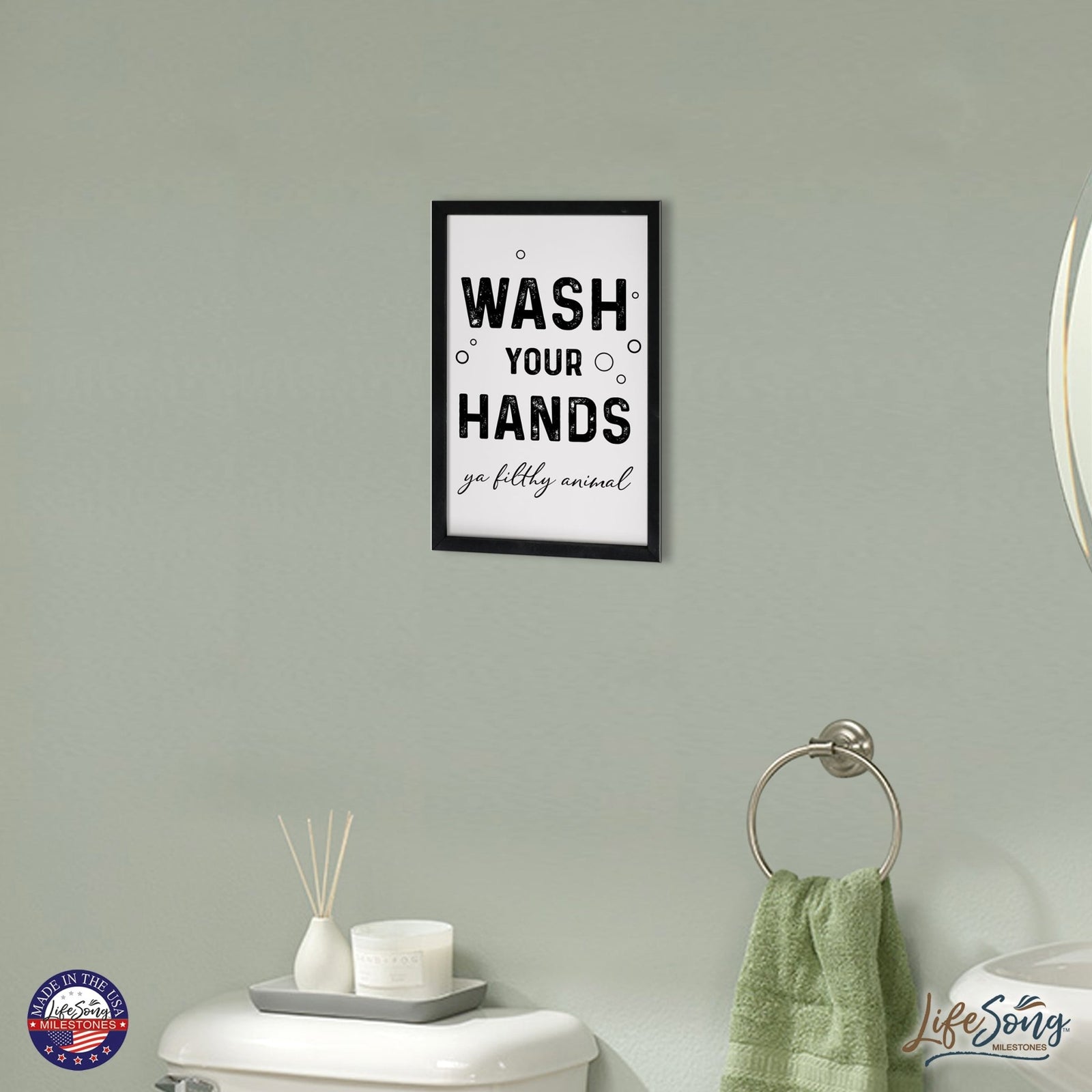 Funny Bathroom Decor Framed Shadow Box 7x10in (Wash Your Hands Filthy) - LifeSong Milestones