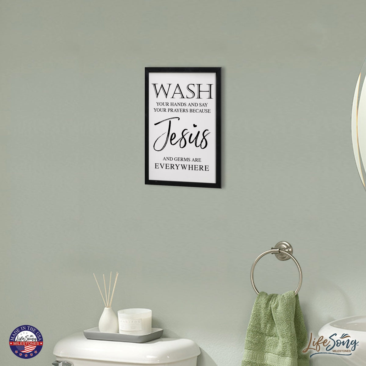 Funny Bathroom Decor Framed Shadow Box 7x10in (Wash Your Hands Jesus) - LifeSong Milestones