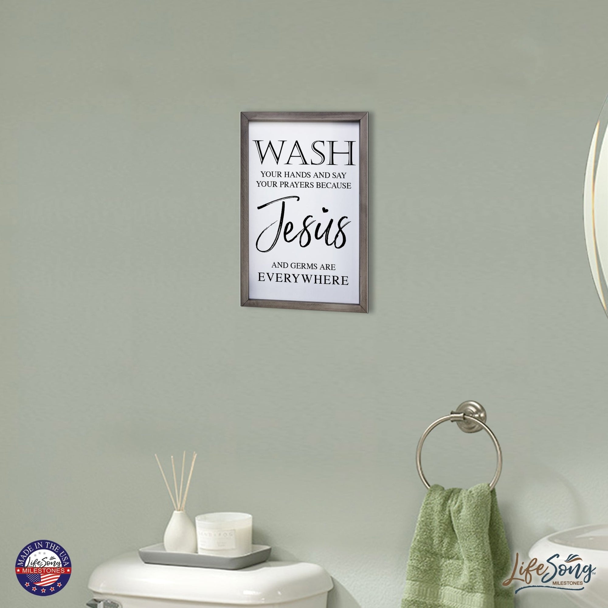 Funny Bathroom Decor Framed Shadow Box 7x10in (Wash Your Hands Jesus) - LifeSong Milestones