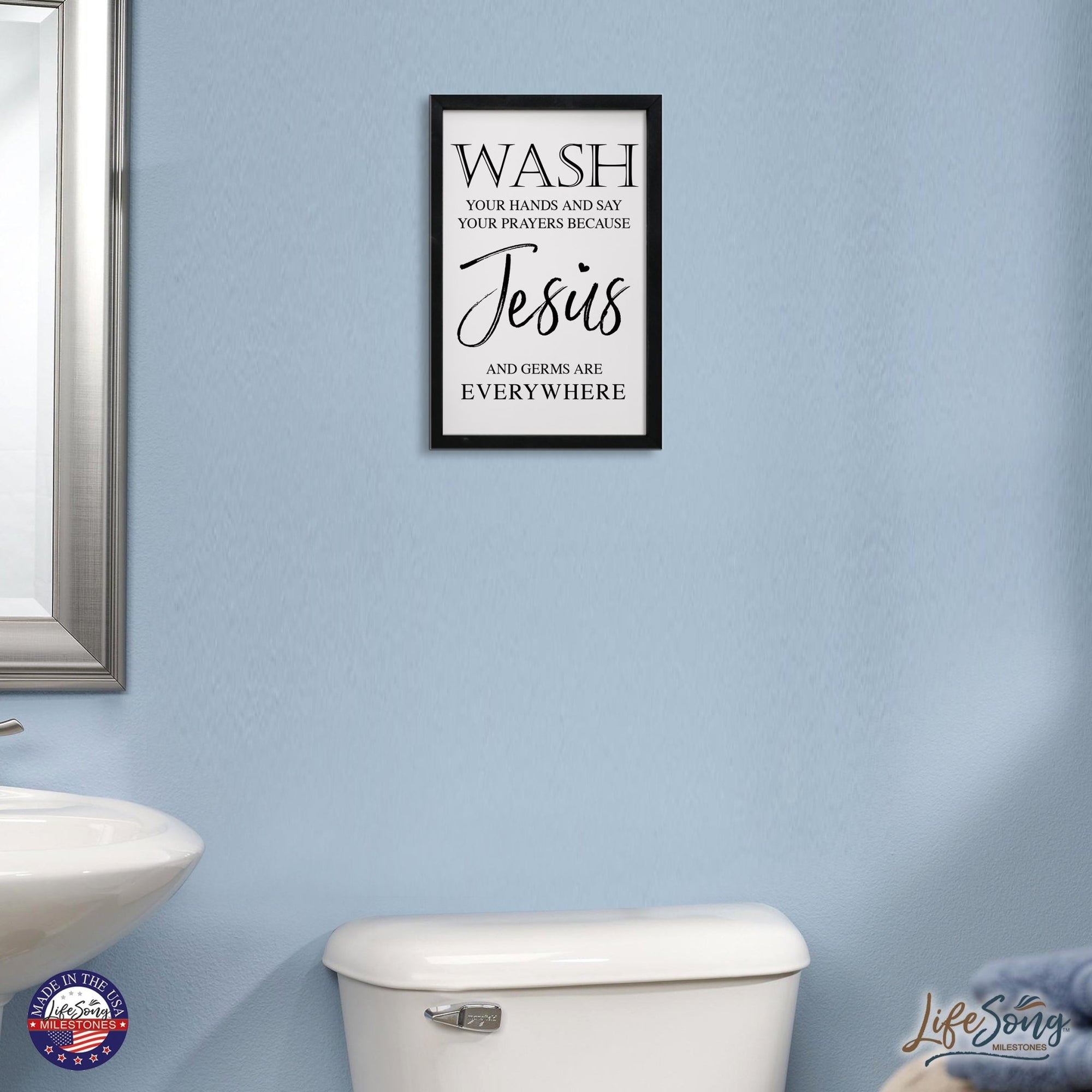 Funny Bathroom Decor Framed Shadow Box 7x10in (Wash Your Hands Jesus) - LifeSong Milestones