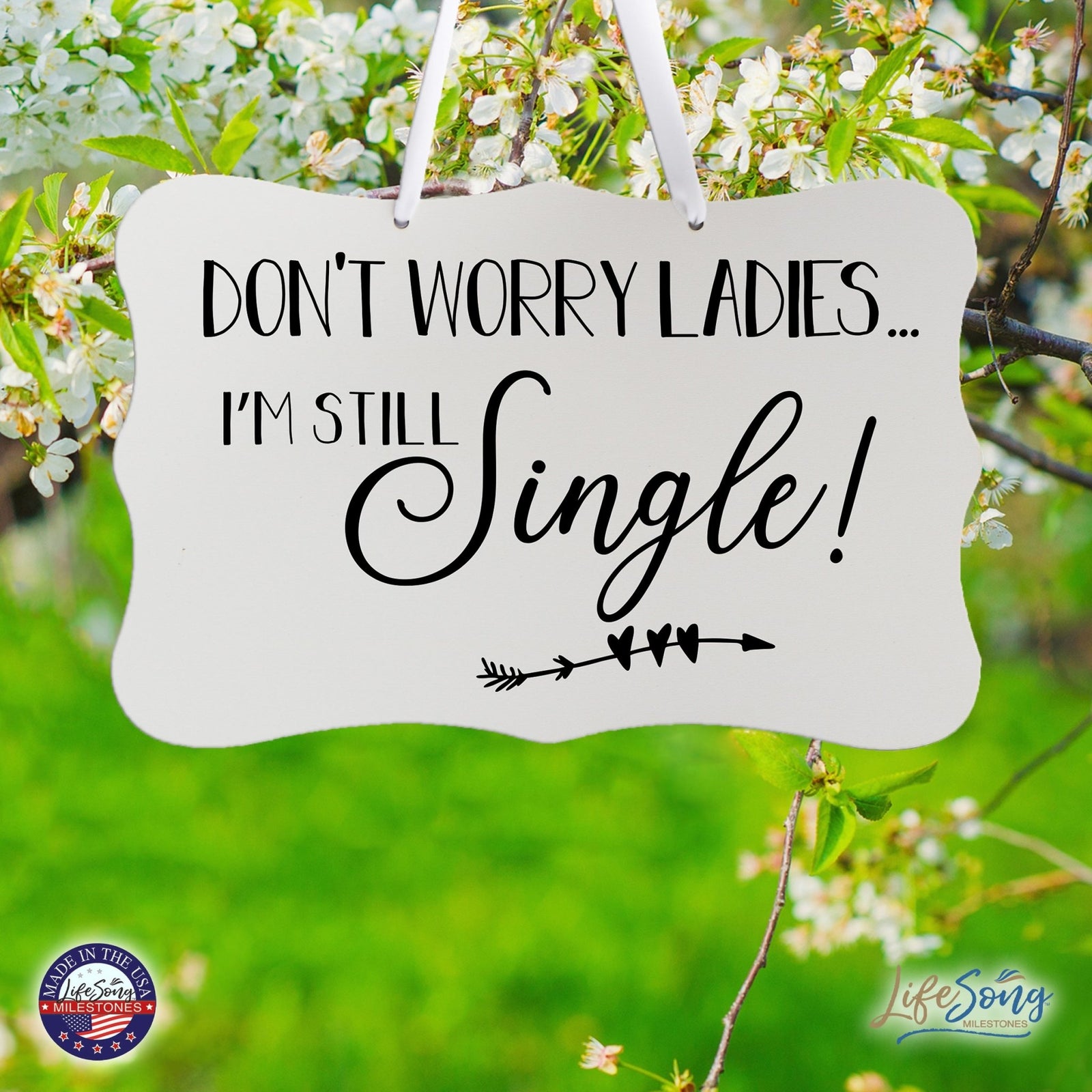 Funny Modern Wooden Ribbon Wall Sign For Ladies 8x12 - Don’t Worry Ladies (Arrows) - LifeSong Milestones