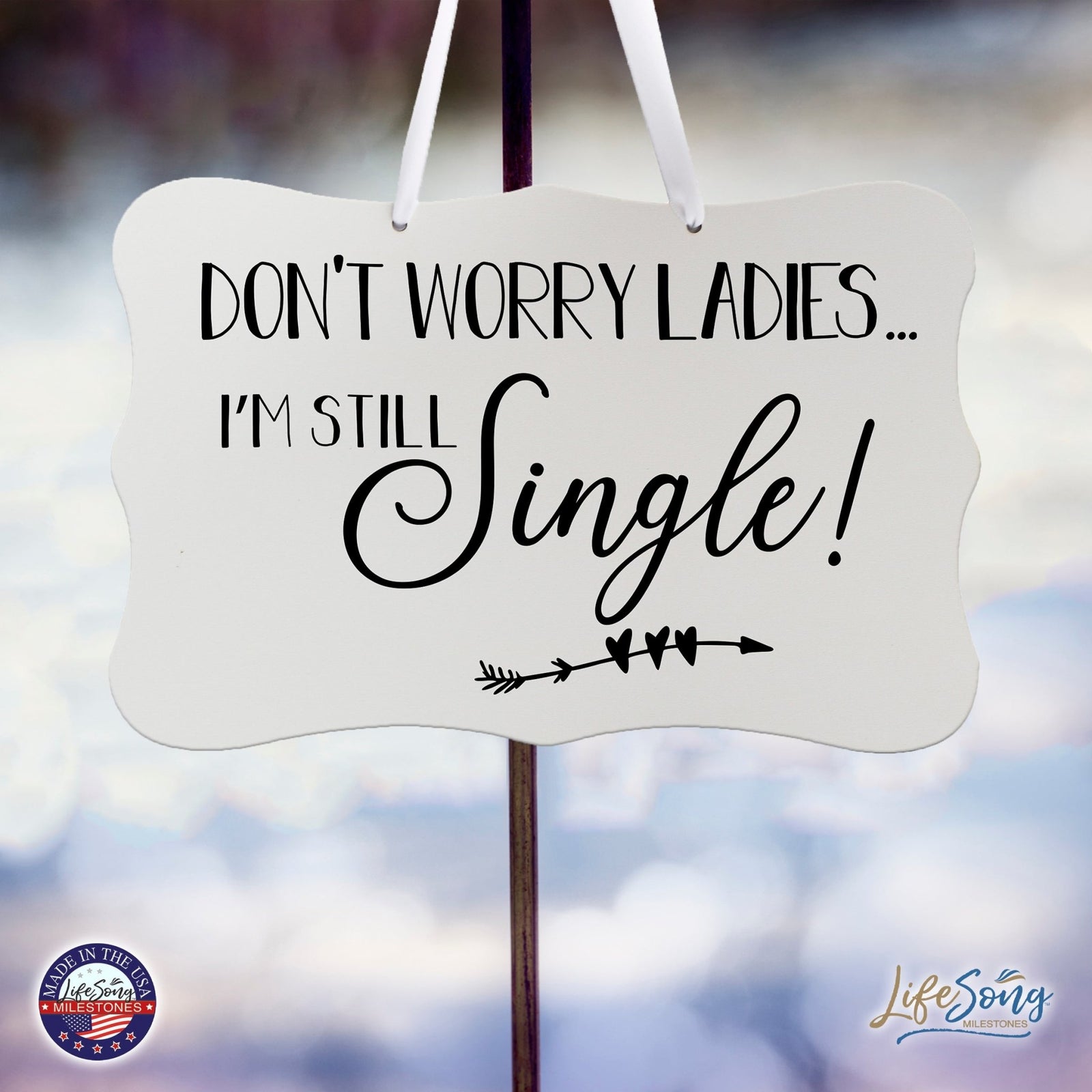 Funny Modern Wooden Ribbon Wall Sign For Ladies 8x12 - Don’t Worry Ladies (Arrows) - LifeSong Milestones