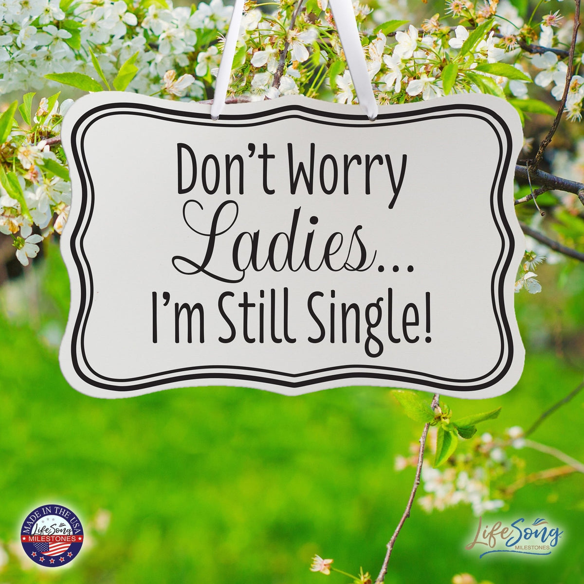 Funny Modern Wooden Ribbon Wall Sign For Ladies 8x12 - Don’t Worry Ladies (Border) - LifeSong Milestones