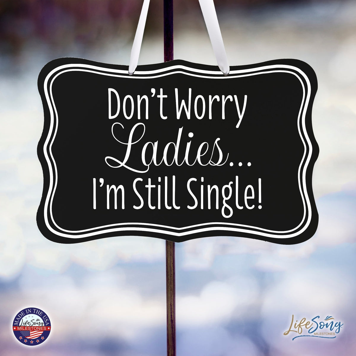Funny Modern Wooden Ribbon Wall Sign For Ladies 8x12 - Don’t Worry Ladies (Border) - LifeSong Milestones