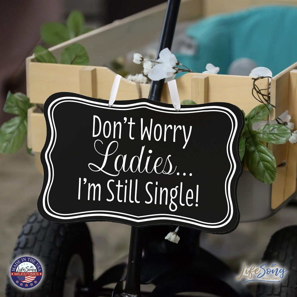 Funny Modern Wooden Ribbon Wall Sign For Ladies 8x12 - Don’t Worry Ladies (Border) - LifeSong Milestones