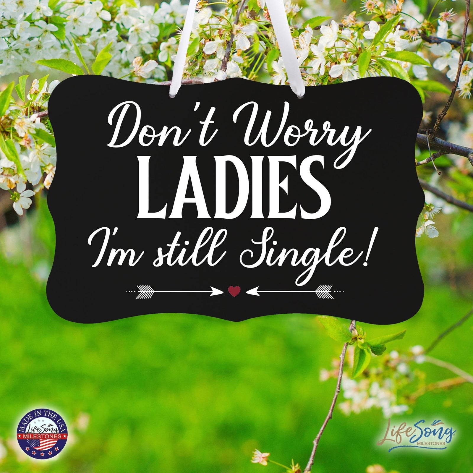 Funny Modern Wooden Ribbon Wall Sign For Ladies 8x12 - Don’t Worry Ladies (Heart) - LifeSong Milestones