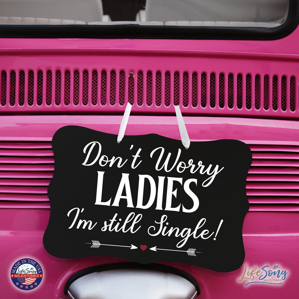 Funny Modern Wooden Ribbon Wall Sign For Ladies 8x12 - Don’t Worry Ladies (Heart) - LifeSong Milestones
