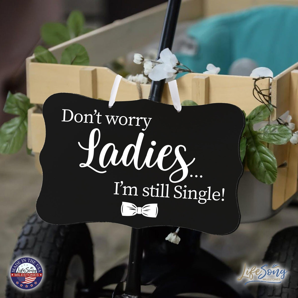 Funny Modern Wooden Ribbon Wall Sign For Ladies 8x12 - Don’t Worry Ladies (Ribbon) - LifeSong Milestones