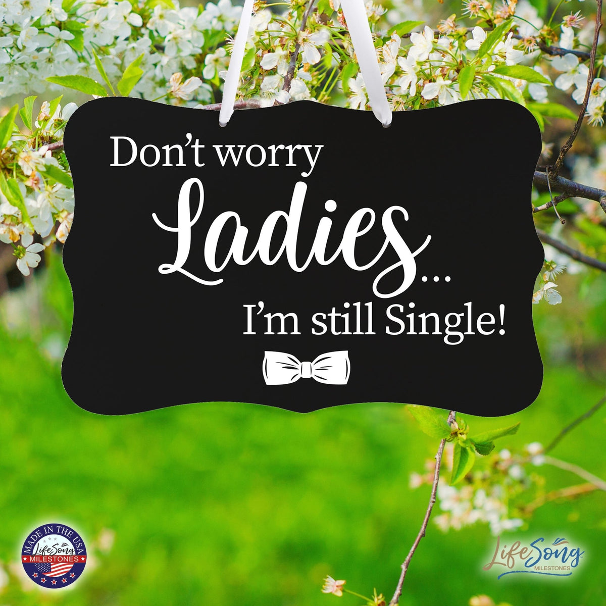 Funny Modern Wooden Ribbon Wall Sign For Ladies 8x12 - Don’t Worry Ladies (Ribbon) - LifeSong Milestones