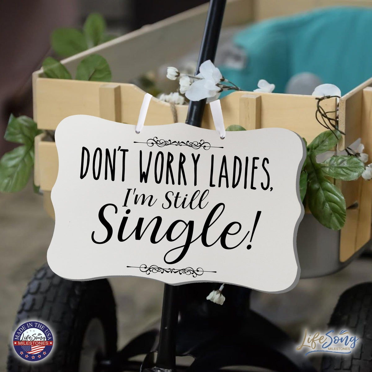 Funny Modern Wooden Ribbon Wall Sign For Ladies 8x12 - Don’t Worry Ladies (Script) - LifeSong Milestones