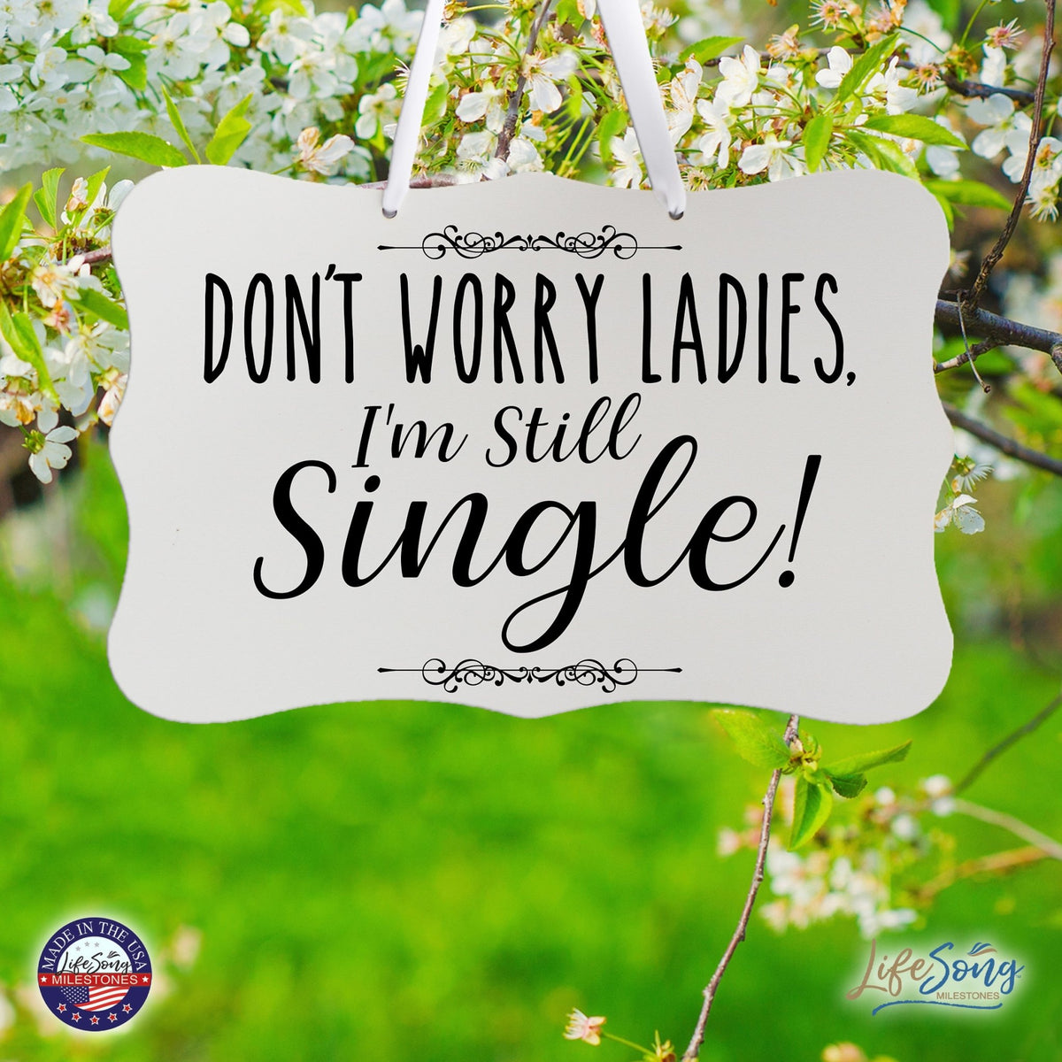 Funny Modern Wooden Ribbon Wall Sign For Ladies 8x12 - Don’t Worry Ladies (Script) - LifeSong Milestones