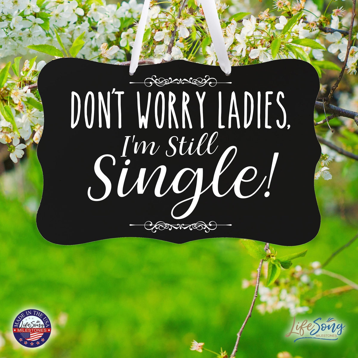 Funny Modern Wooden Ribbon Wall Sign For Ladies 8x12 - Don’t Worry Ladies (Script) - LifeSong Milestones