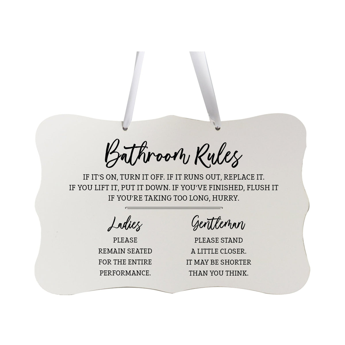 Funny Wooden Ribbon Sign Wall Decor 8” x 12” (Bathroom Rules Ladies) - LifeSong Milestones