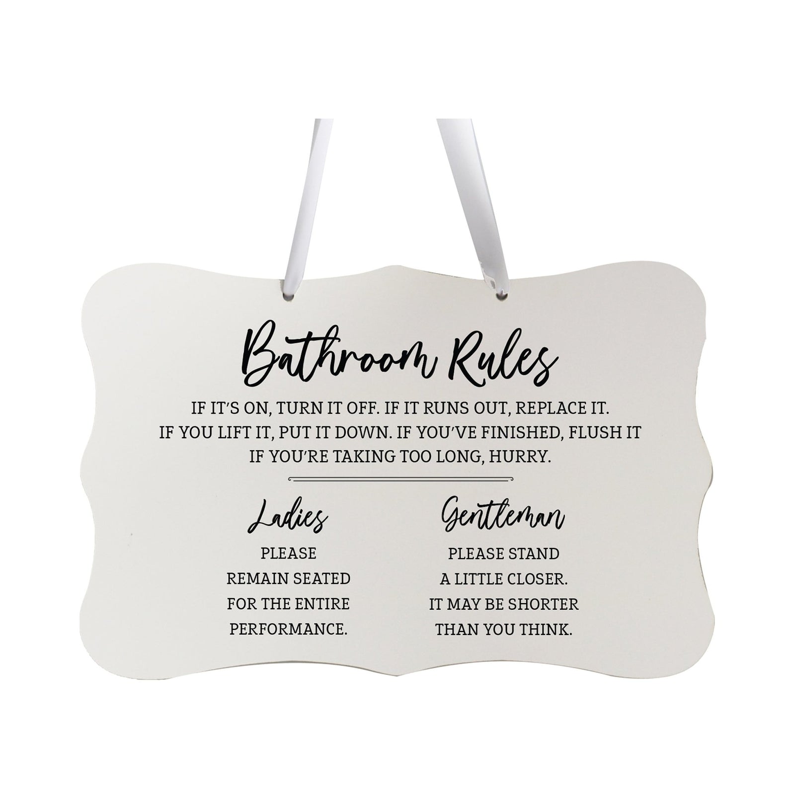 Funny Wooden Ribbon Sign Wall Decor 8” x 12” (Bathroom Rules Ladies) - LifeSong Milestones