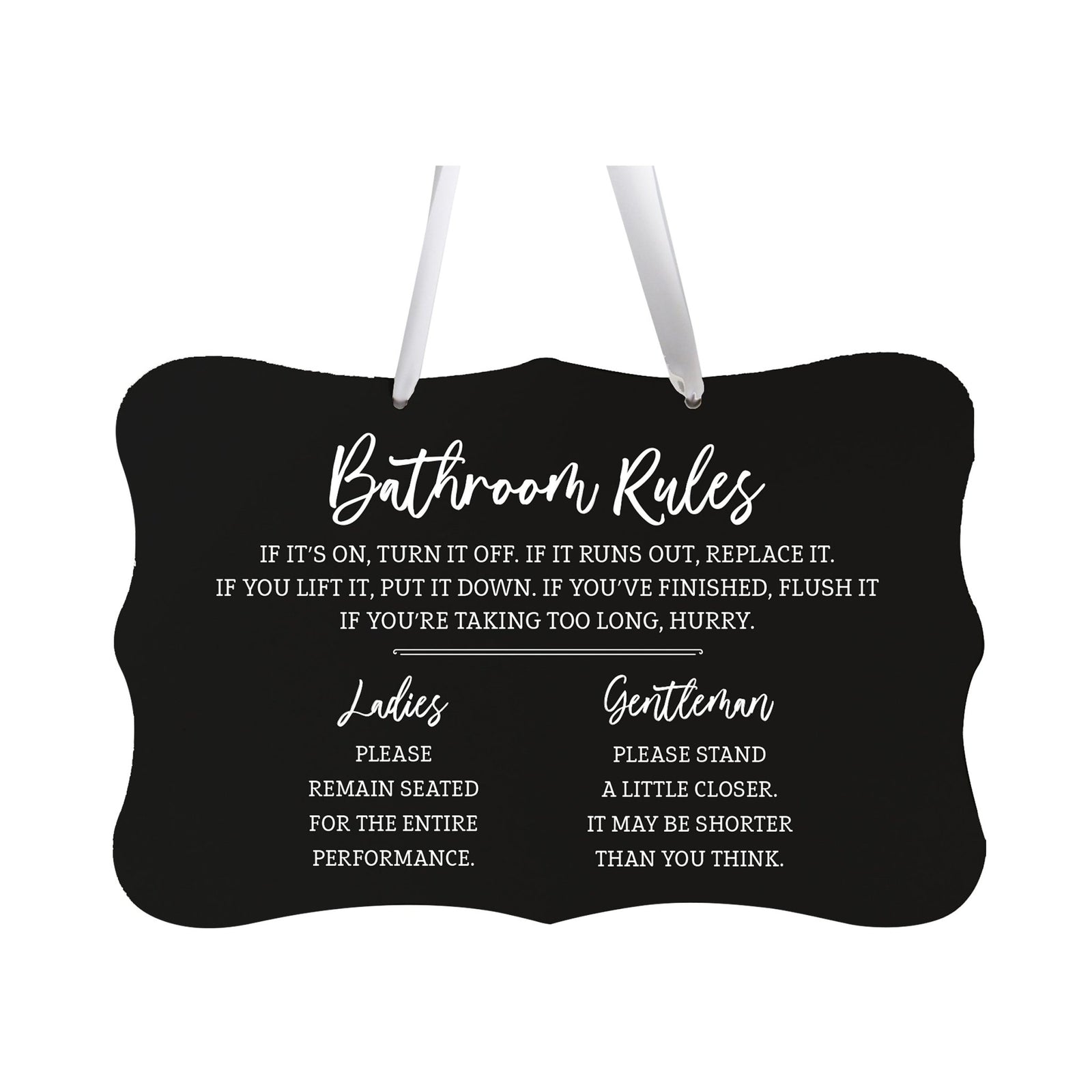 Funny Wooden Ribbon Sign Wall Decor 8” x 12” (Bathroom Rules Ladies) - LifeSong Milestones