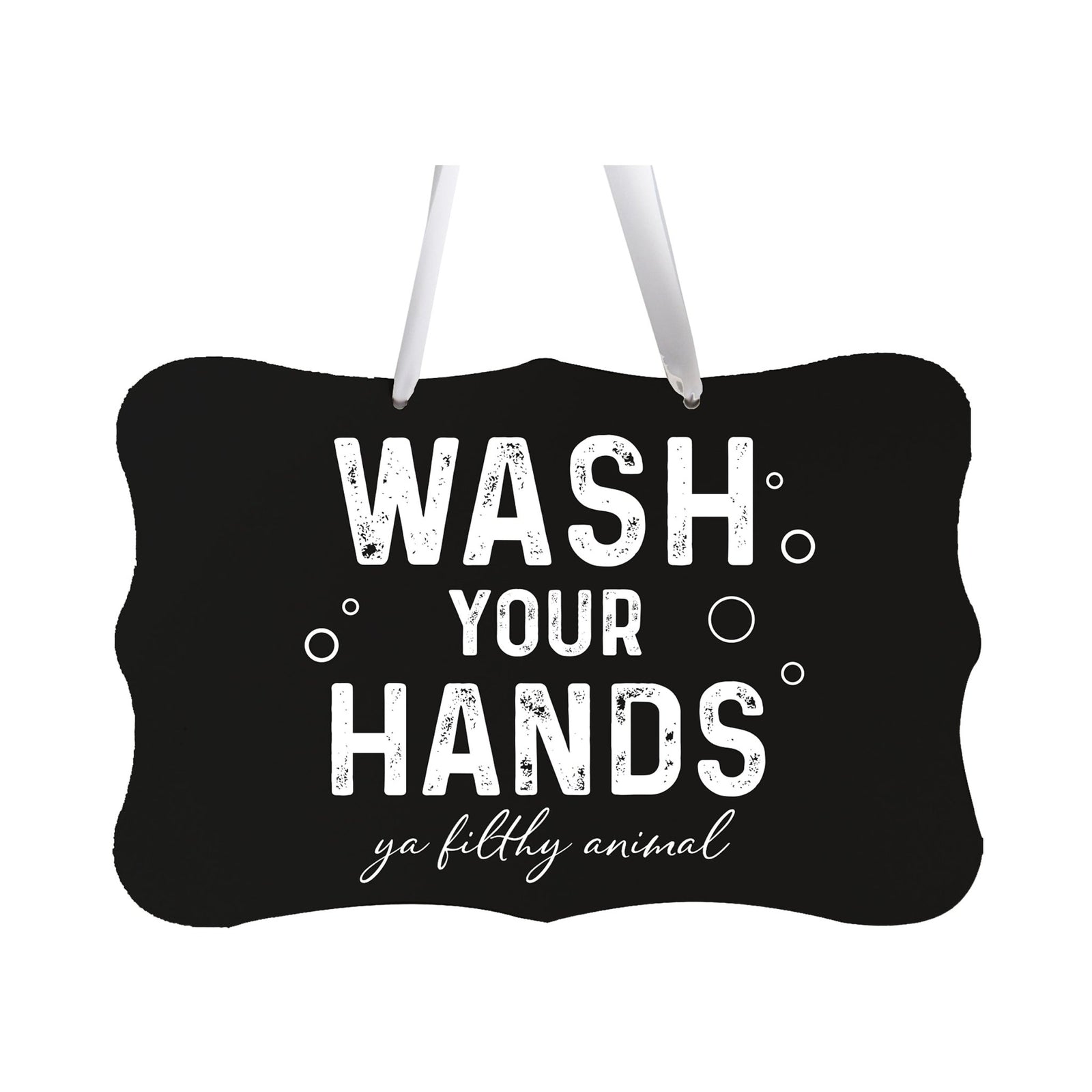 Funny Wooden Ribbon Sign Wall Decor 8” x 12” (Wash Your Hands Filthy) - LifeSong Milestones
