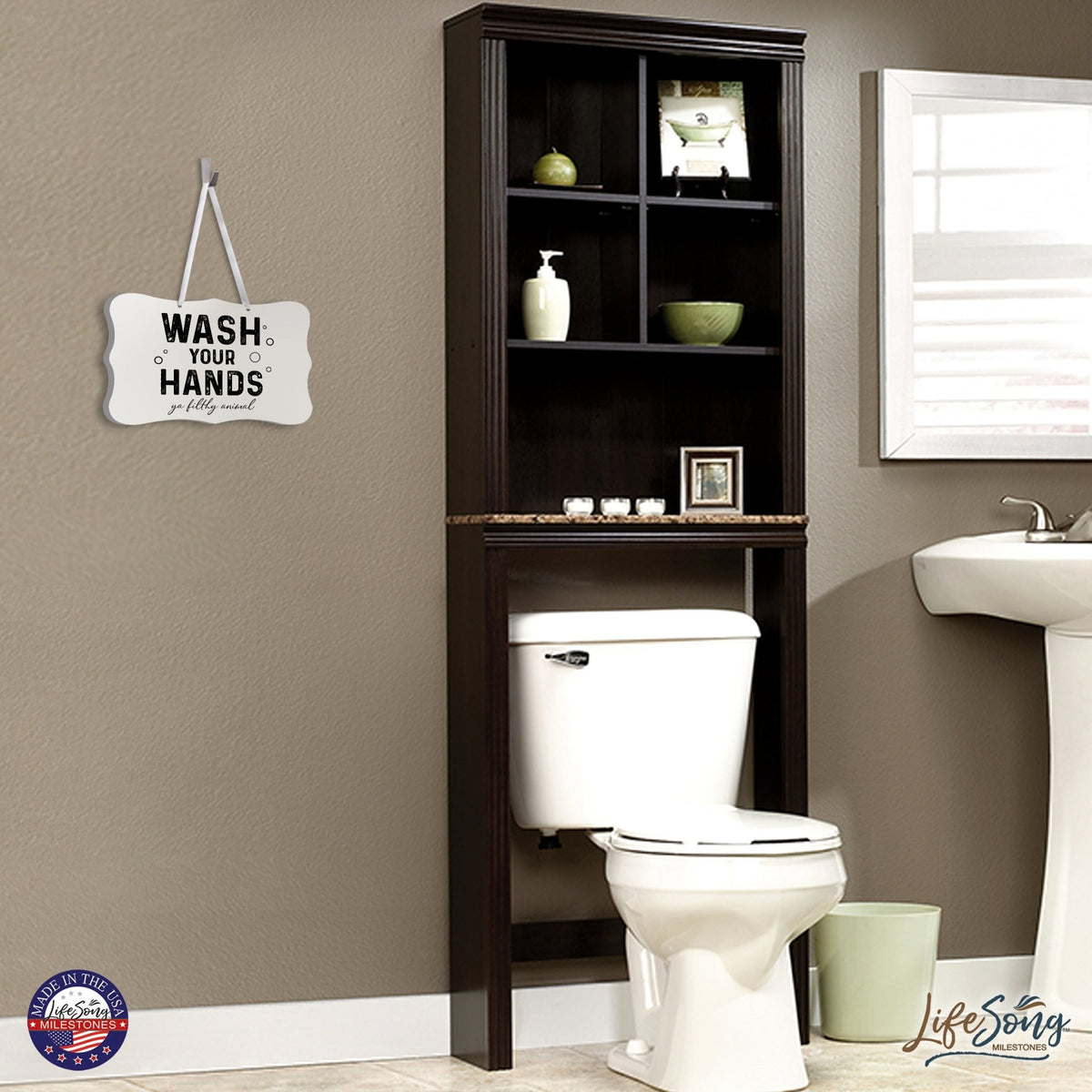 Funny Wooden Ribbon Sign Wall Decor 8” x 12” (Wash Your Hands Filthy) - LifeSong Milestones