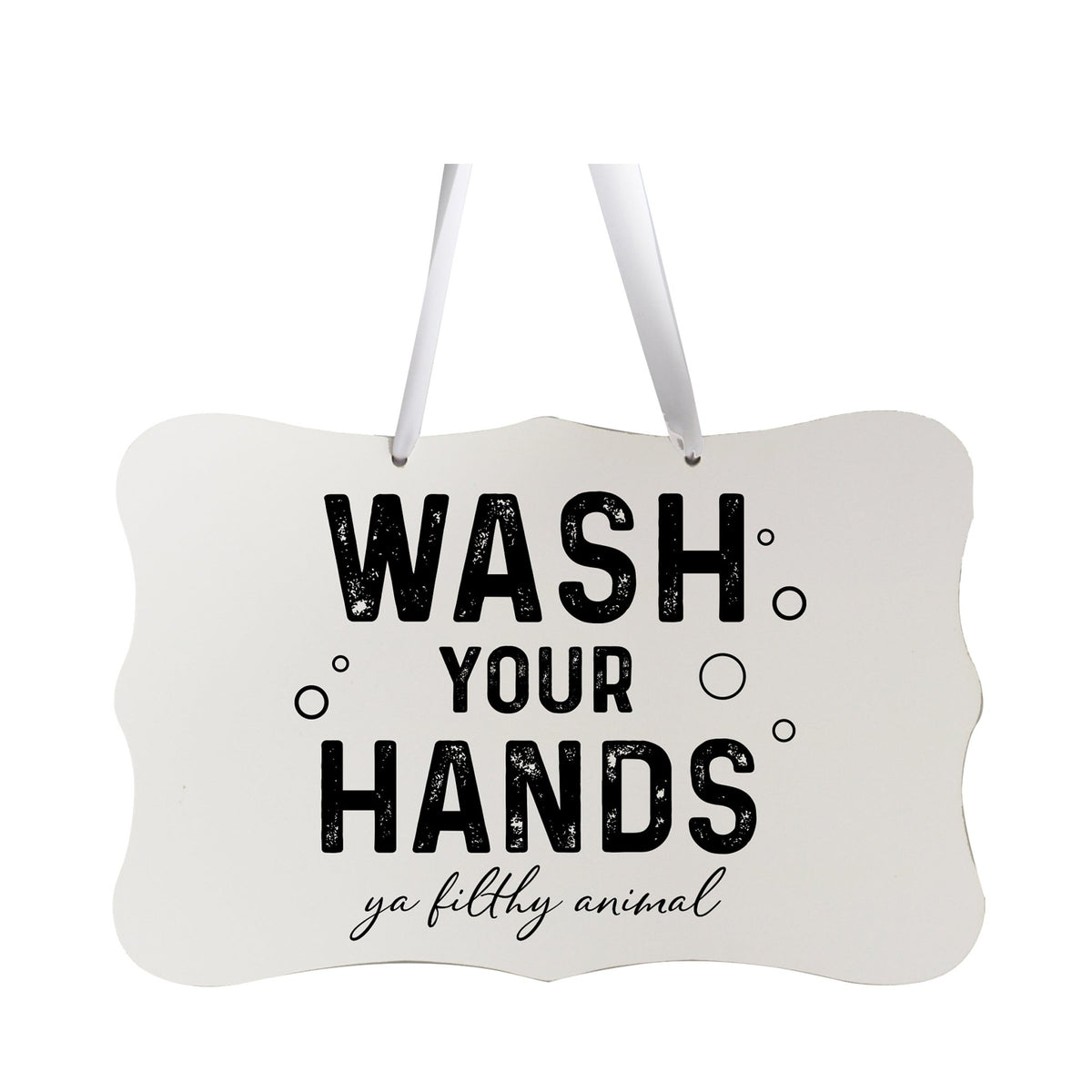 Funny Wooden Ribbon Sign Wall Decor 8” x 12” (Wash Your Hands Filthy) - LifeSong Milestones