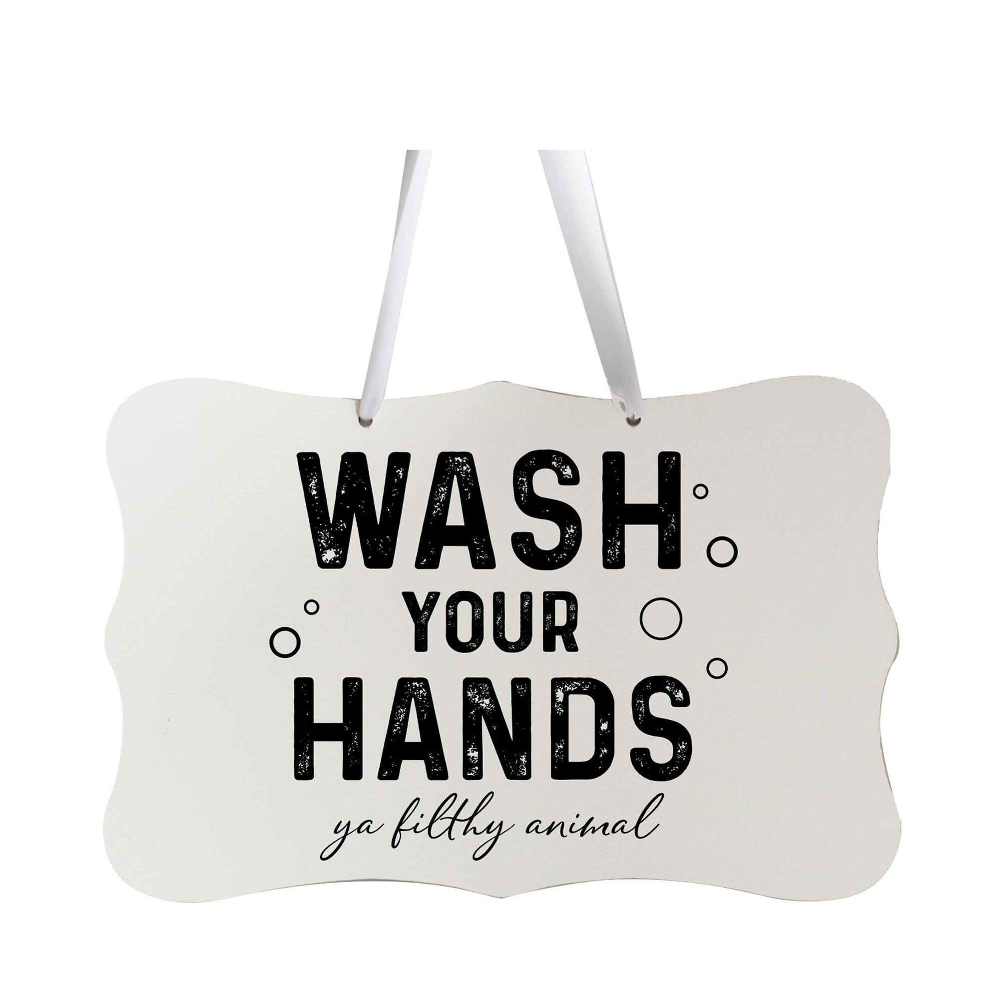 Funny Wooden Ribbon Sign Wall Decor 8” x 12” (Wash Your Hands Filthy) - LifeSong Milestones