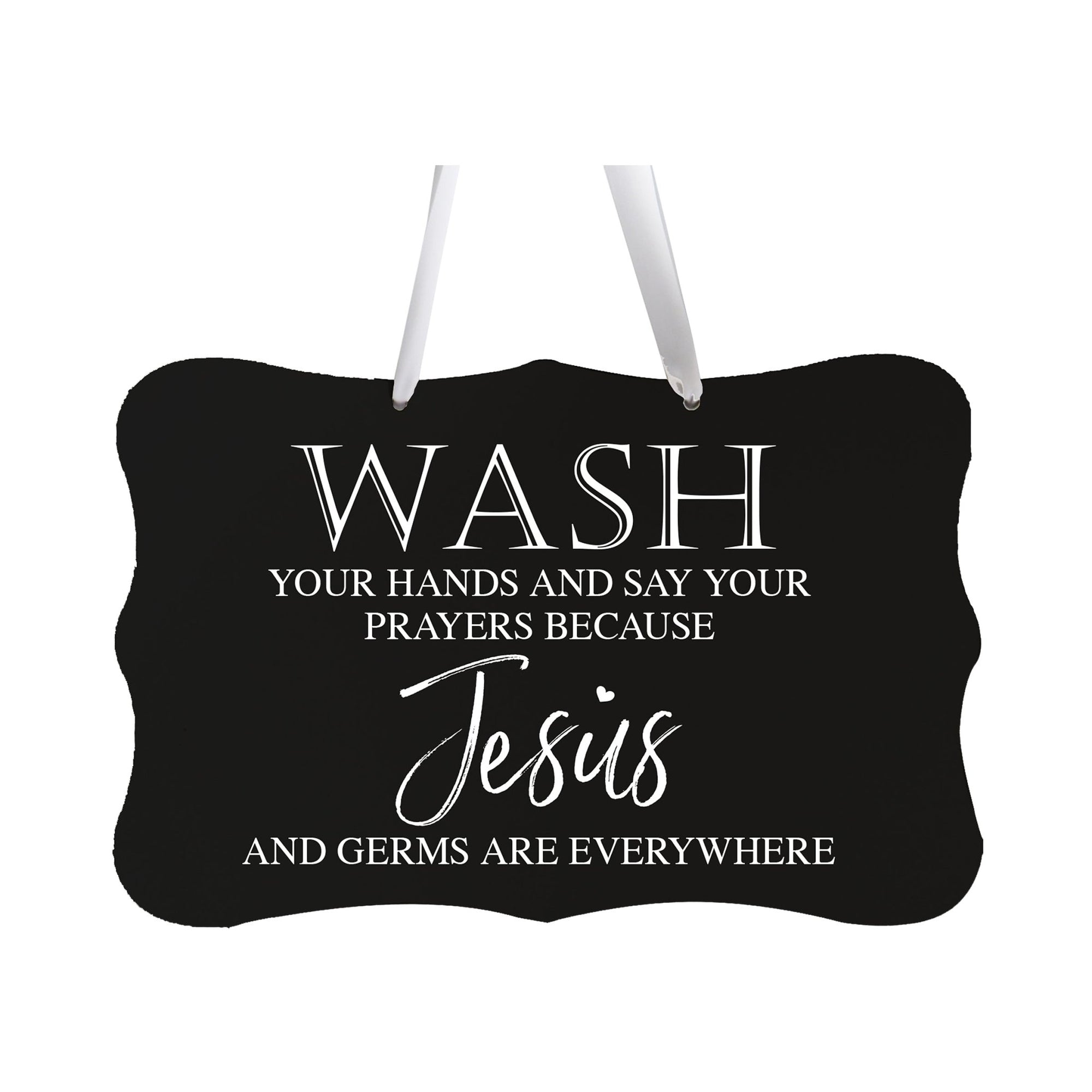 Funny Wooden Ribbon Sign Wall Decor 8” x 12” (Wash Your Hands Jesus) - LifeSong Milestones