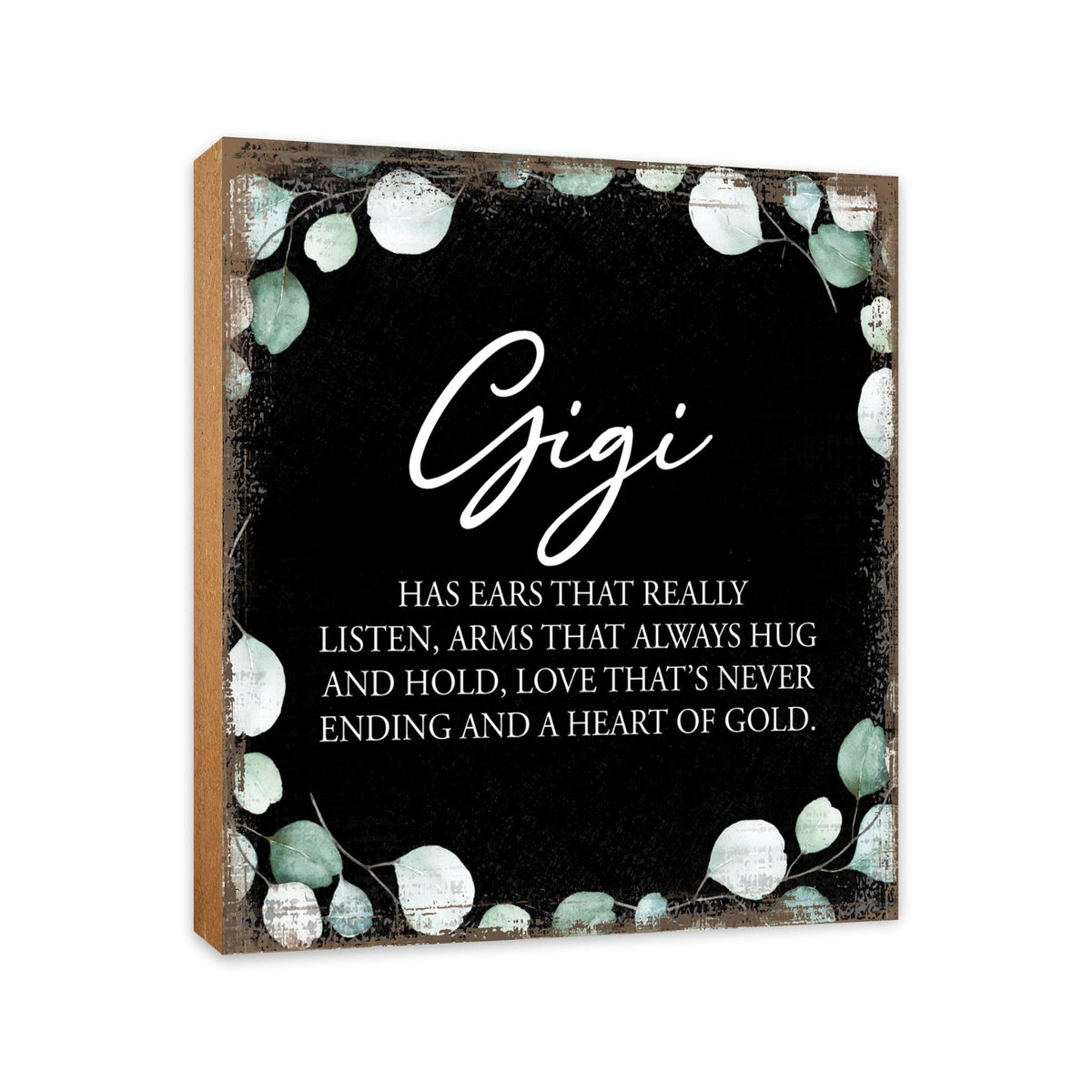 Gigi Has Ears Floral 6x6 Inches Wood Family Art Sign Tabletop and Shelving For Home Décor - LifeSong Milestones