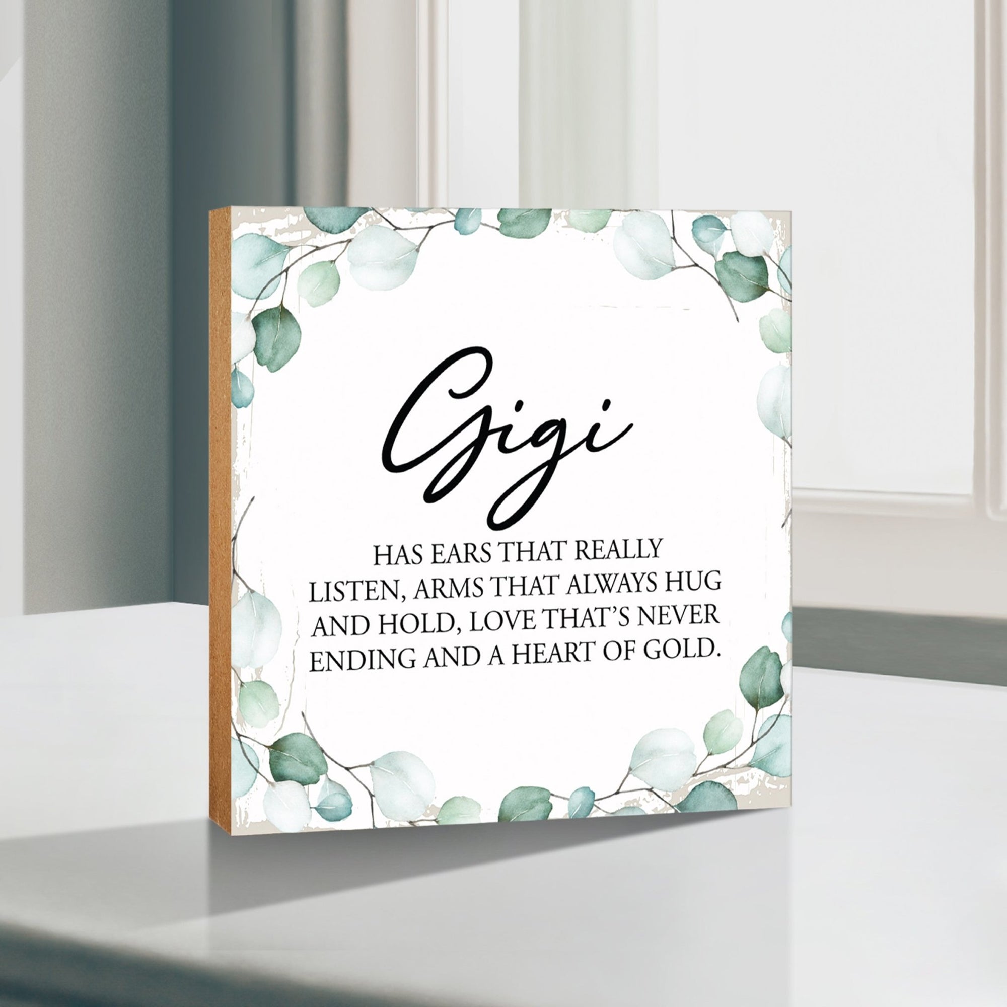 Gigi Has Ears Floral 6x6 Inches Wood Family Art Sign Tabletop and Shelving For Home Décor - LifeSong Milestones