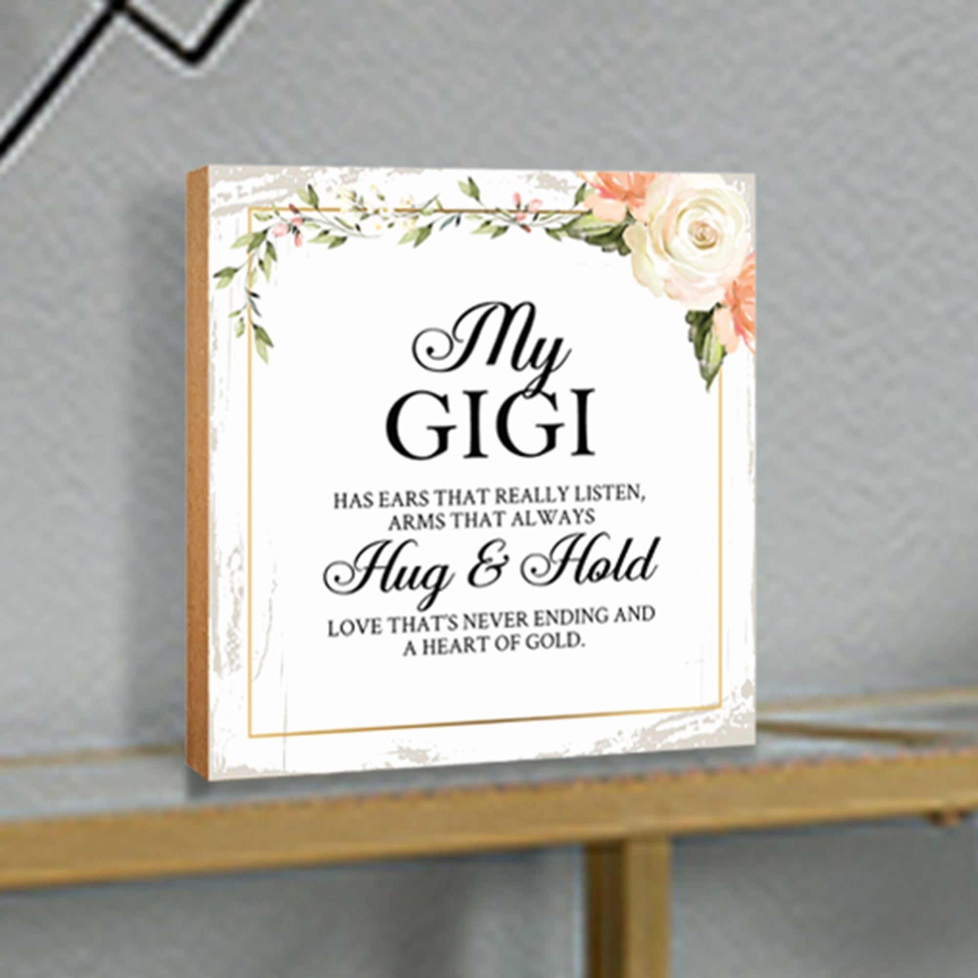 Gigi Has Ears Floral 6x6 Inches Wood Family Art Sign Tabletop and Shelving For Home Décor - LifeSong Milestones
