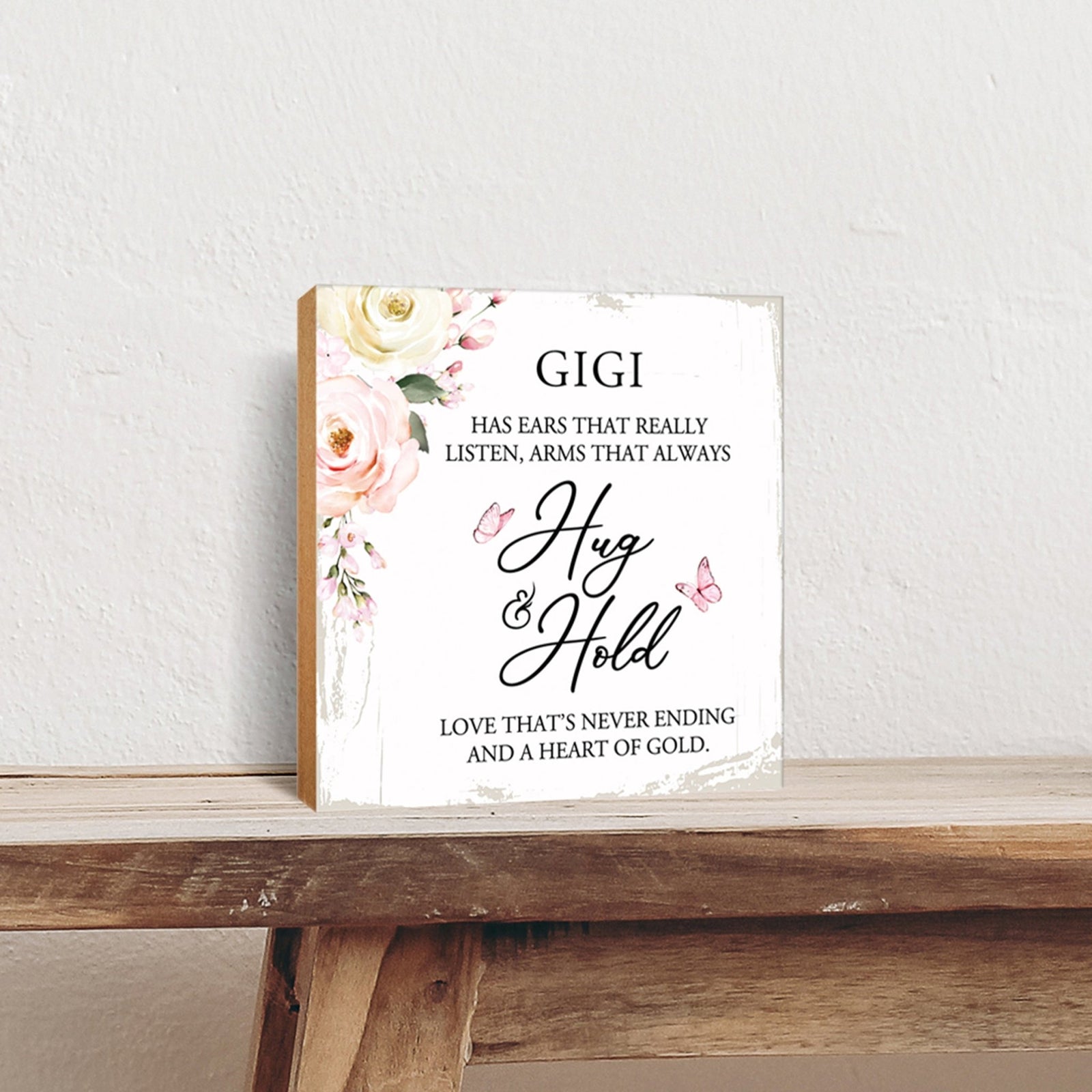 Gigi Has Ears Floral 6x6 Inches Wood Family Art Sign Tabletop and Shelving For Home Décor - LifeSong Milestones