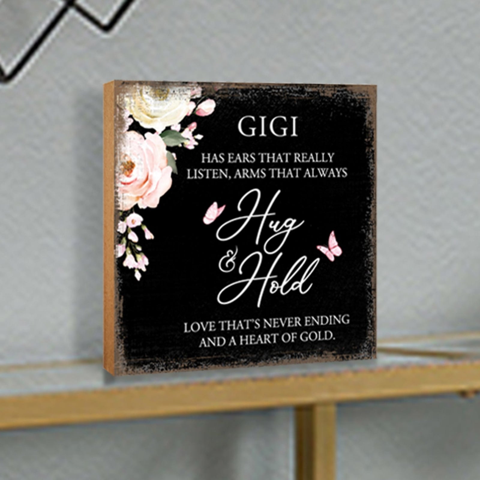 Gigi Has Ears Floral 6x6 Inches Wood Family Art Sign Tabletop and Shelving For Home Décor - LifeSong Milestones