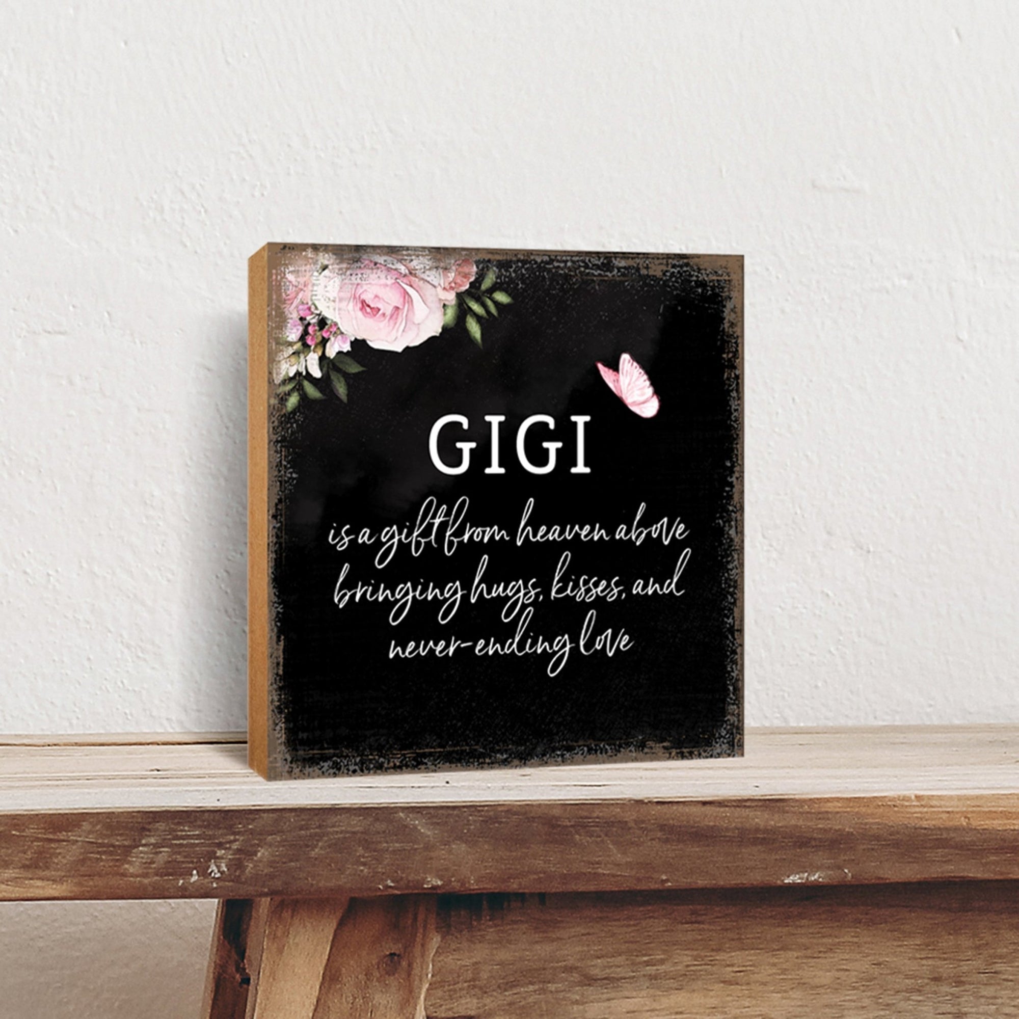 Gigi Is A Gift Floral 6x6 Inches Wood Family Art Sign Tabletop and Shelving For Home Décor - LifeSong Milestones