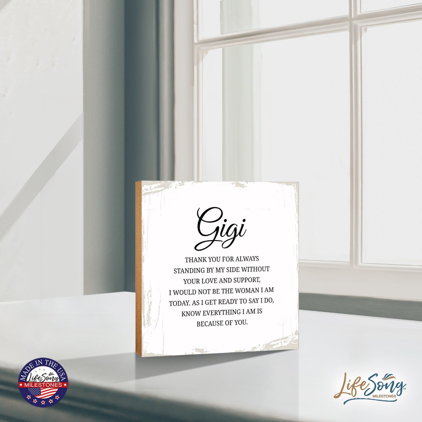 Gigi Thank You Floral 6x6 Inches Wood Family Art Sign Tabletop and Shelving For Home Décor - LifeSong Milestones