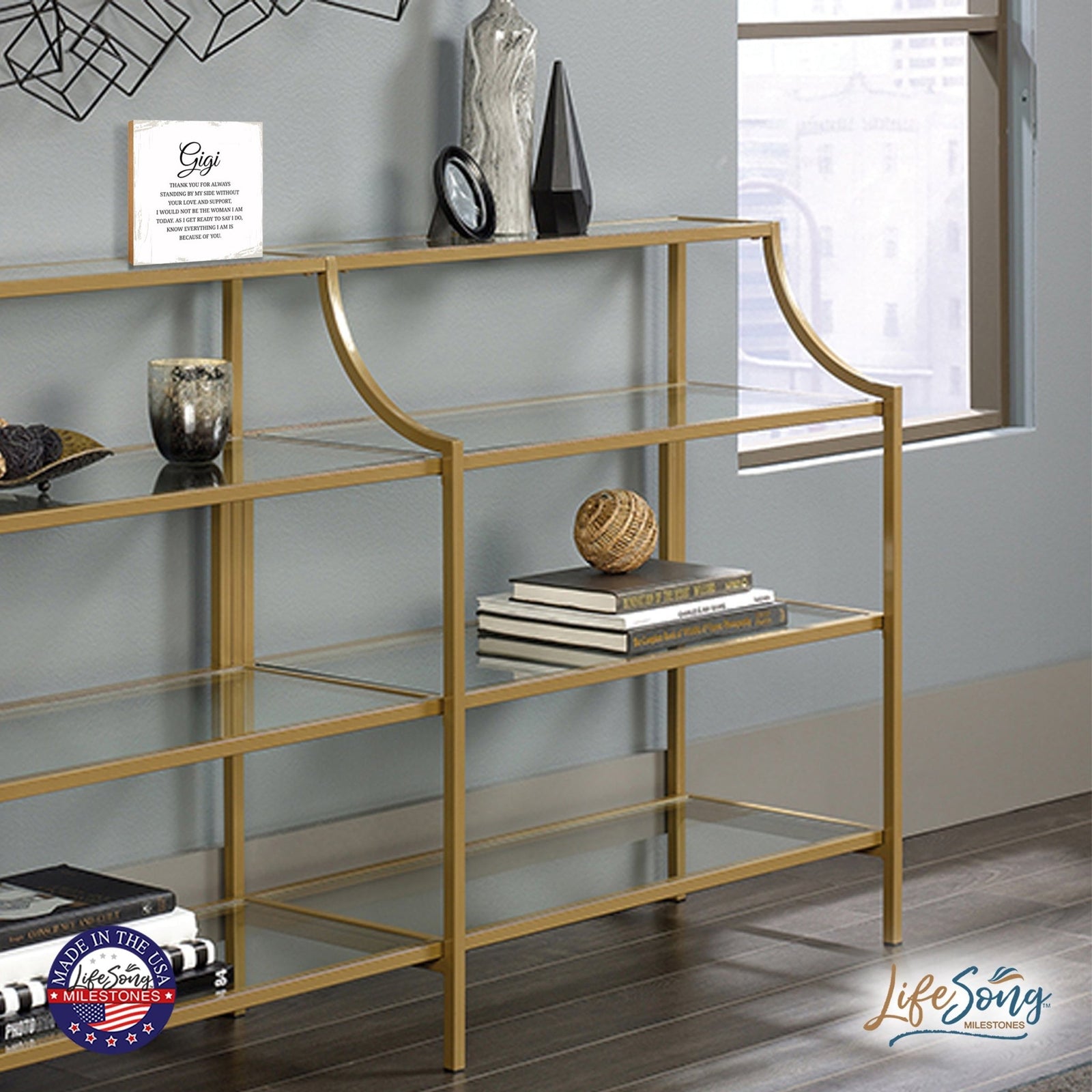 Gigi Thank You Floral 6x6 Inches Wood Family Art Sign Tabletop and Shelving For Home Décor - LifeSong Milestones