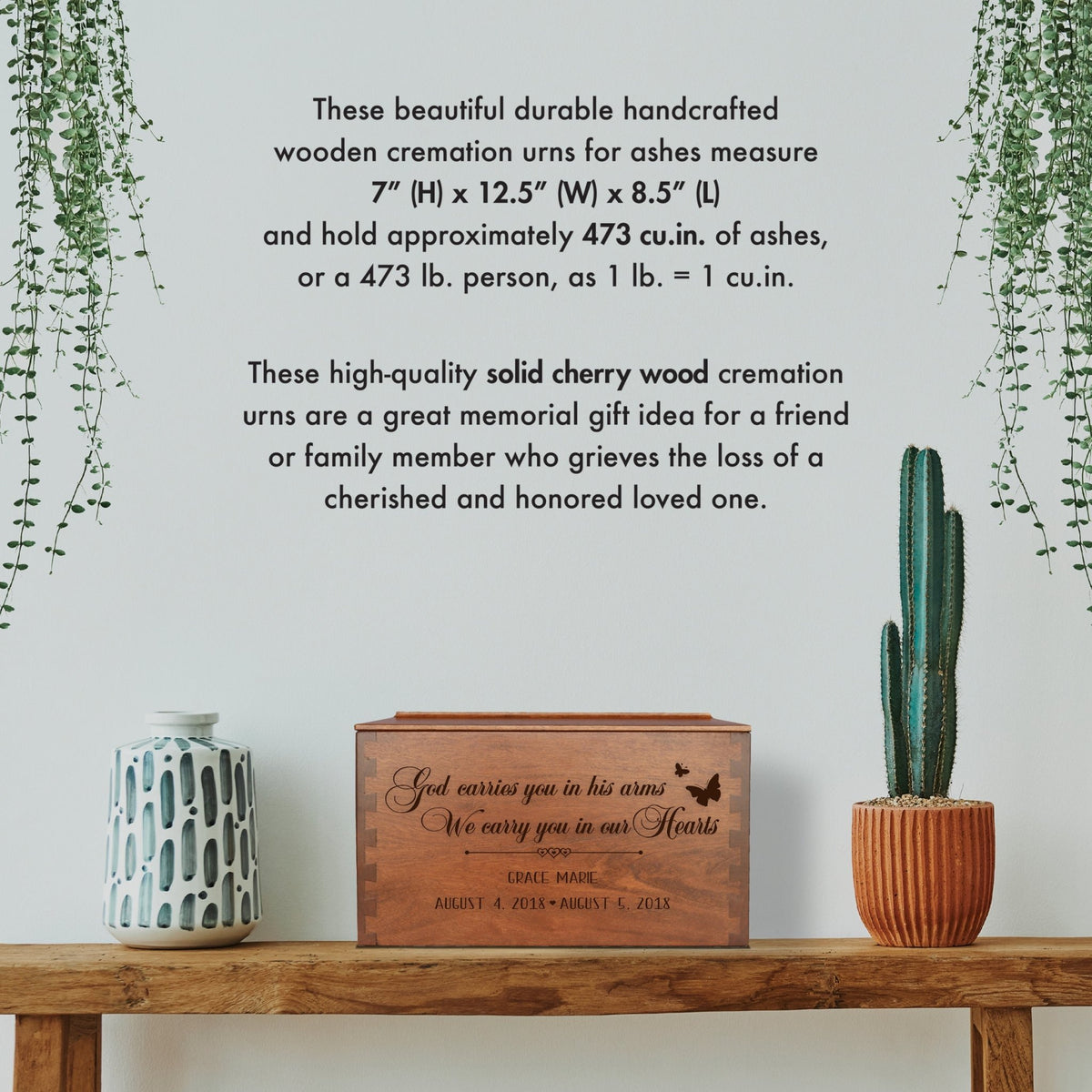 God Carries You Personalized Memorial Decorative Dovetail Cremation Urn For Human Ashes Funeral and Condolence Keepsake - LifeSong Milestones