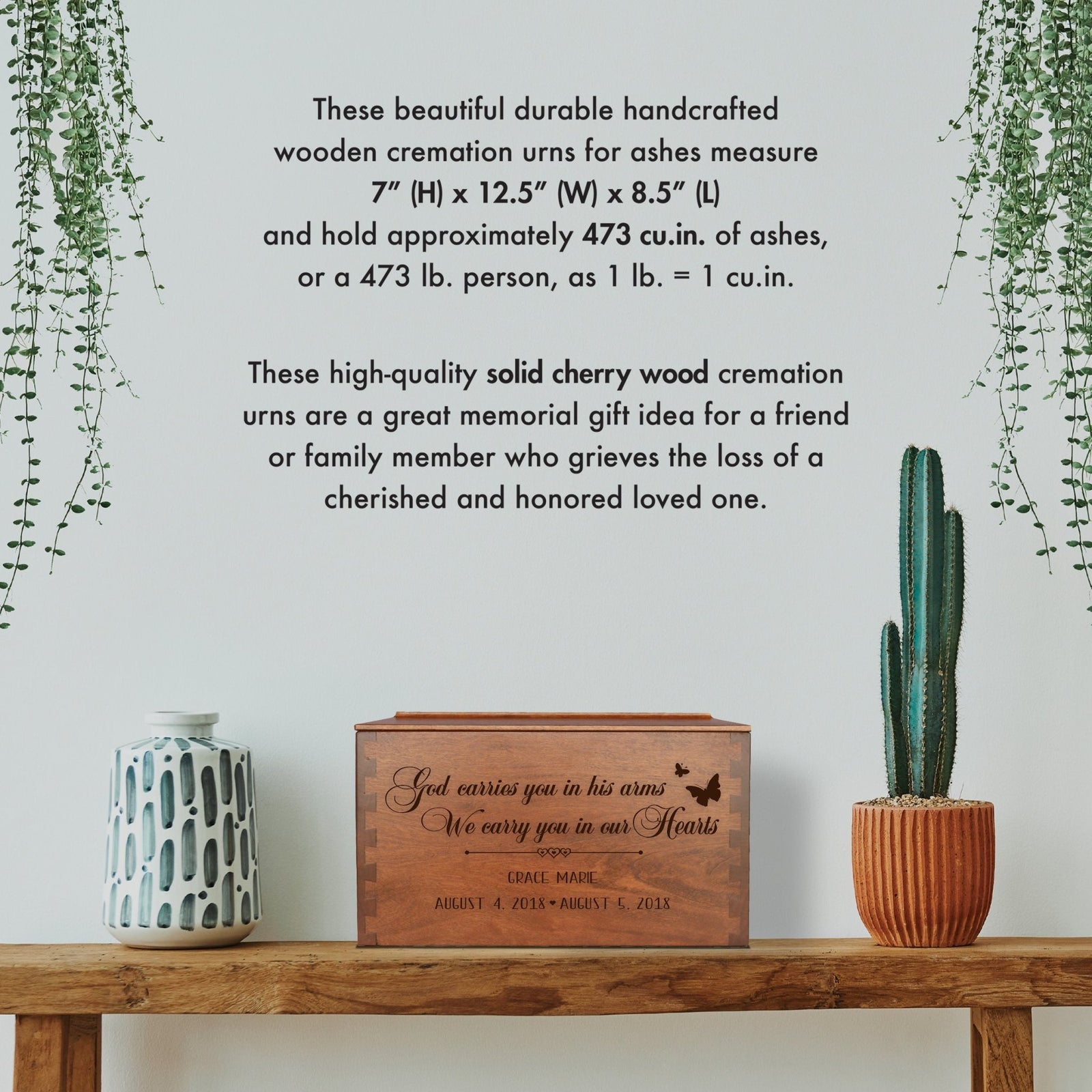 God Carries You Personalized Memorial Decorative Dovetail Cremation Urn For Human Ashes Funeral and Condolence Keepsake - LifeSong Milestones