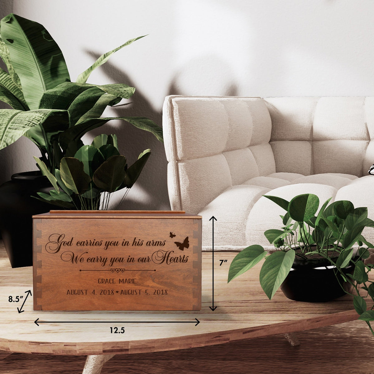 God Carries You Personalized Memorial Decorative Dovetail Cremation Urn For Human Ashes Funeral and Condolence Keepsake - LifeSong Milestones
