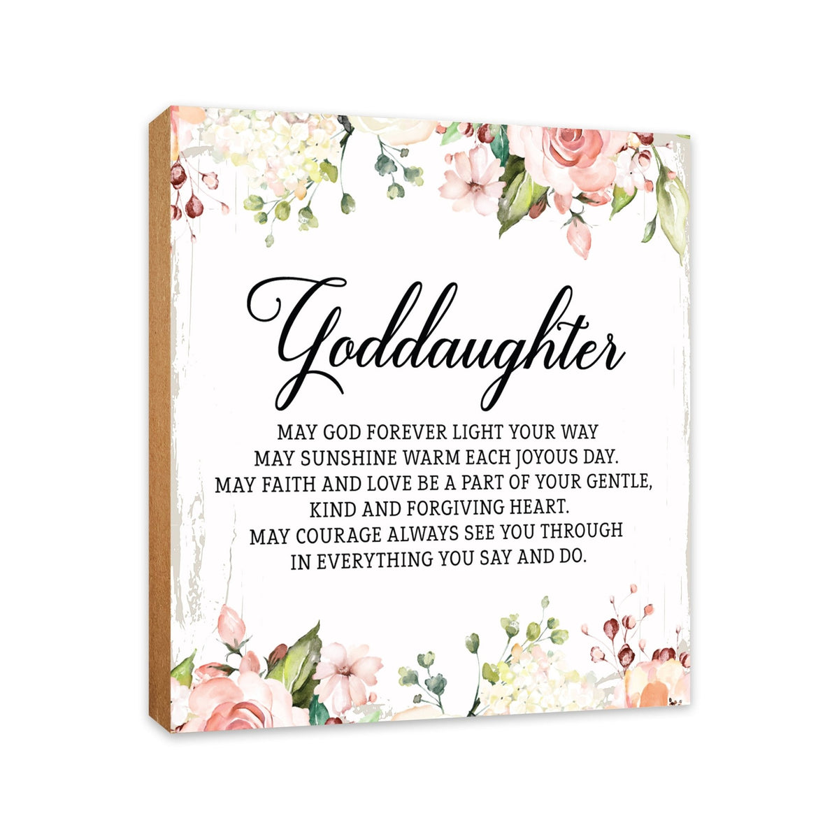 Goddaughter May God Forever Floral 6x6 Inches Wood Family Art Sign Tabletop and Shelving For Home Décor - LifeSong Milestones