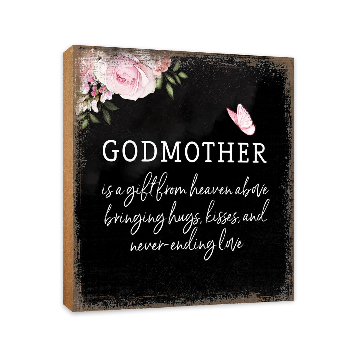Godmother Is A Gift Floral 6x6 Inches Wood Family Art Sign Tabletop and Shelving For Home Décor - LifeSong Milestones