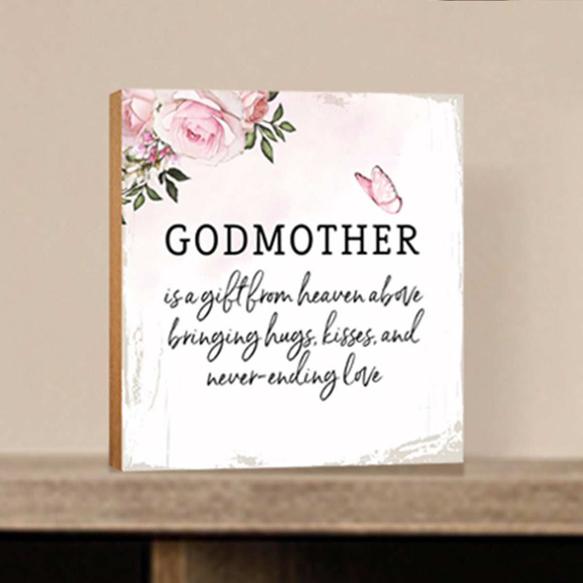 Godmother Is A Gift Floral 6x6 Inches Wood Family Art Sign Tabletop and Shelving For Home Décor - LifeSong Milestones