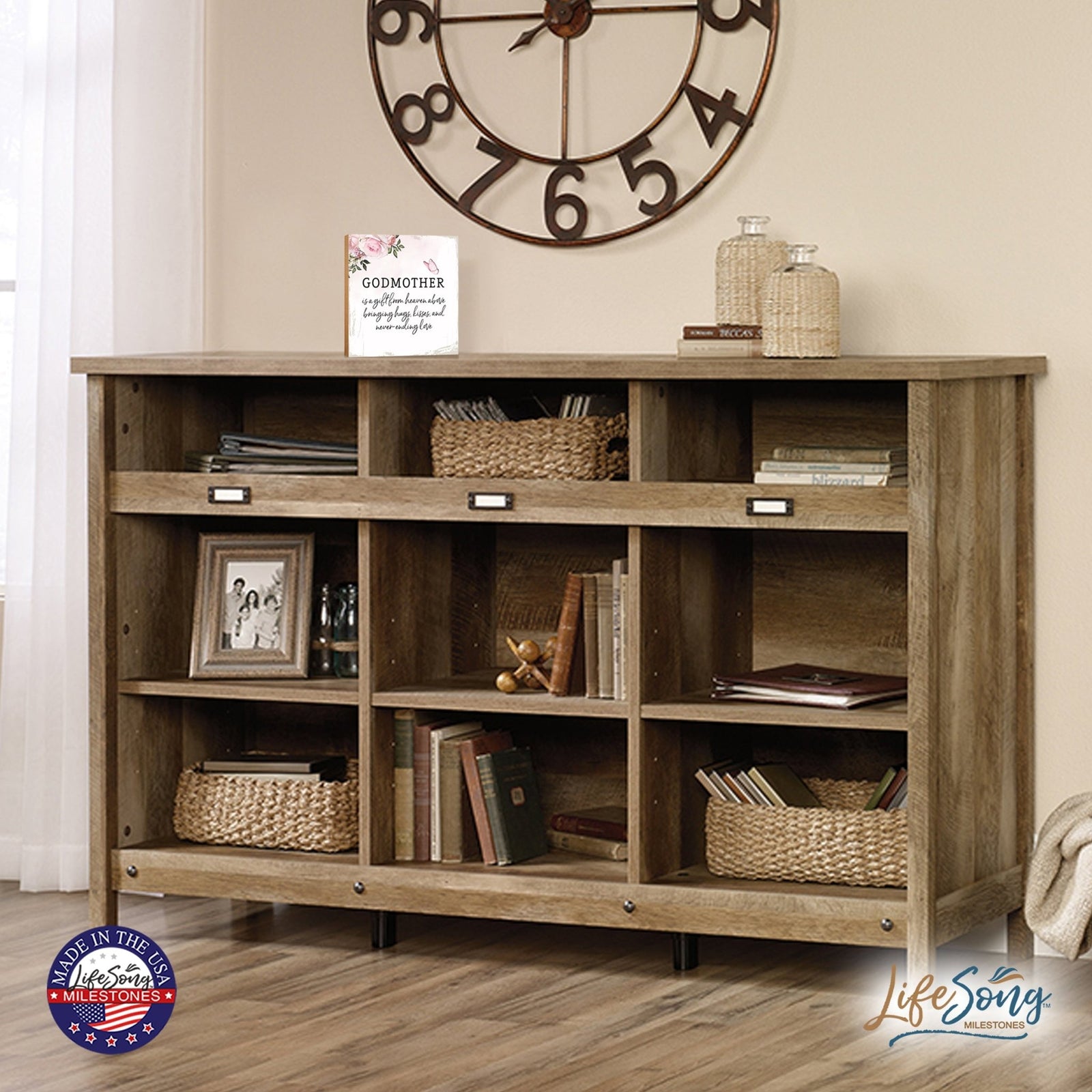 Godmother Is A Gift Floral 6x6 Inches Wood Family Art Sign Tabletop and Shelving For Home Décor - LifeSong Milestones